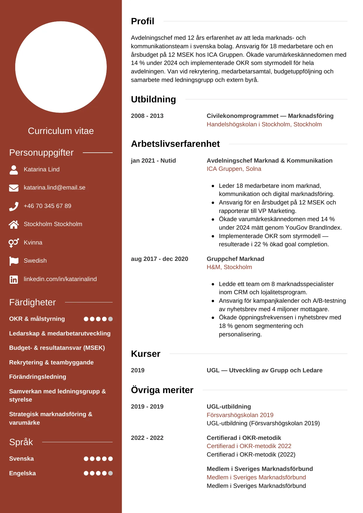 CV-mall Modern — gratis CV-mall för din ansökan