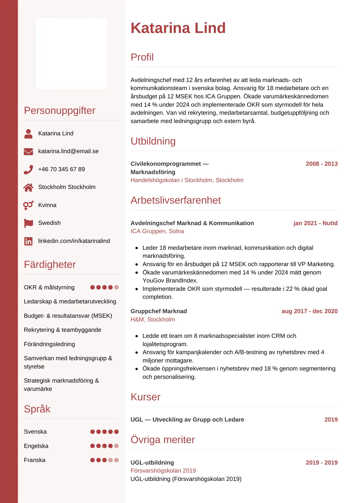 CV-mall Vertikal — gratis CV-mall för din ansökan
