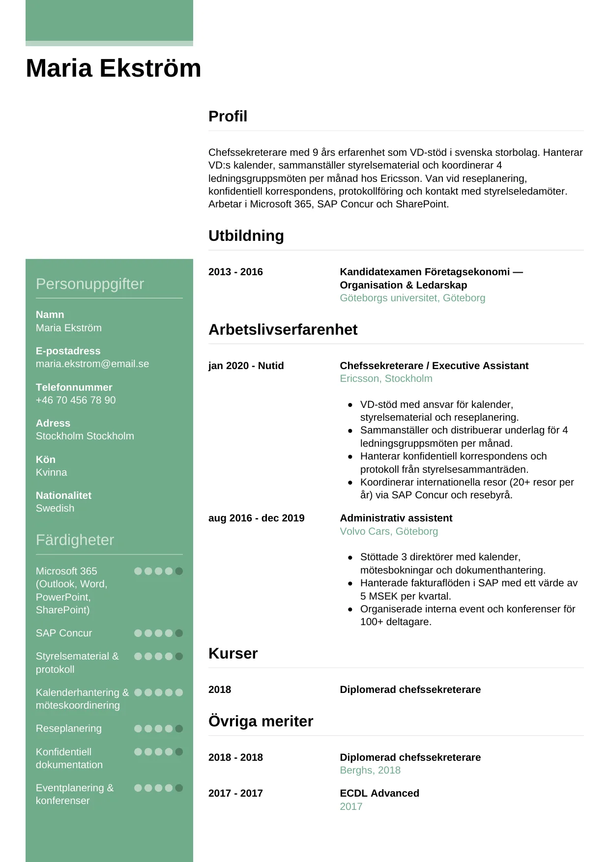 CV-mall Casual, gratis CV-mall för din ansökan