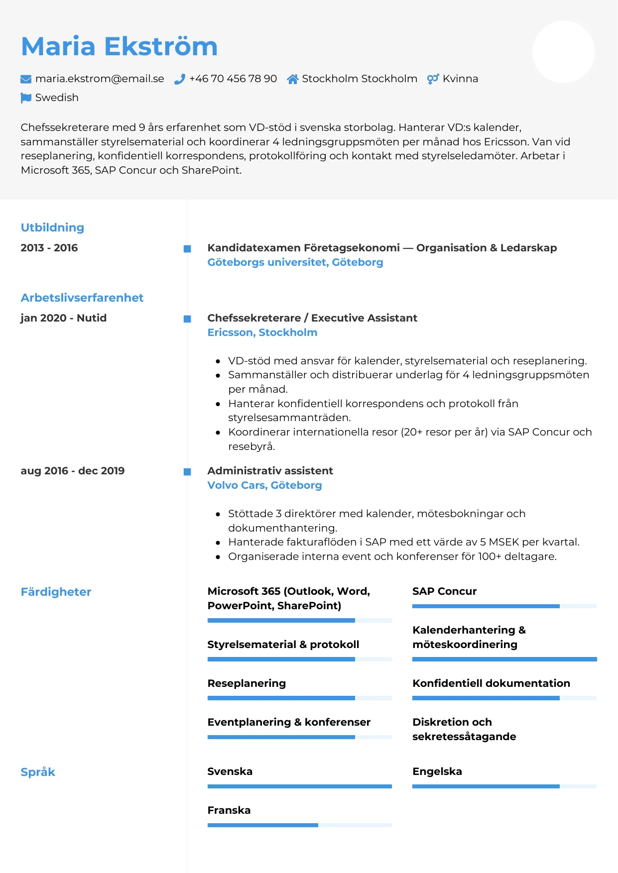 CV-mall Chrono, gratis CV-mall för din ansökan