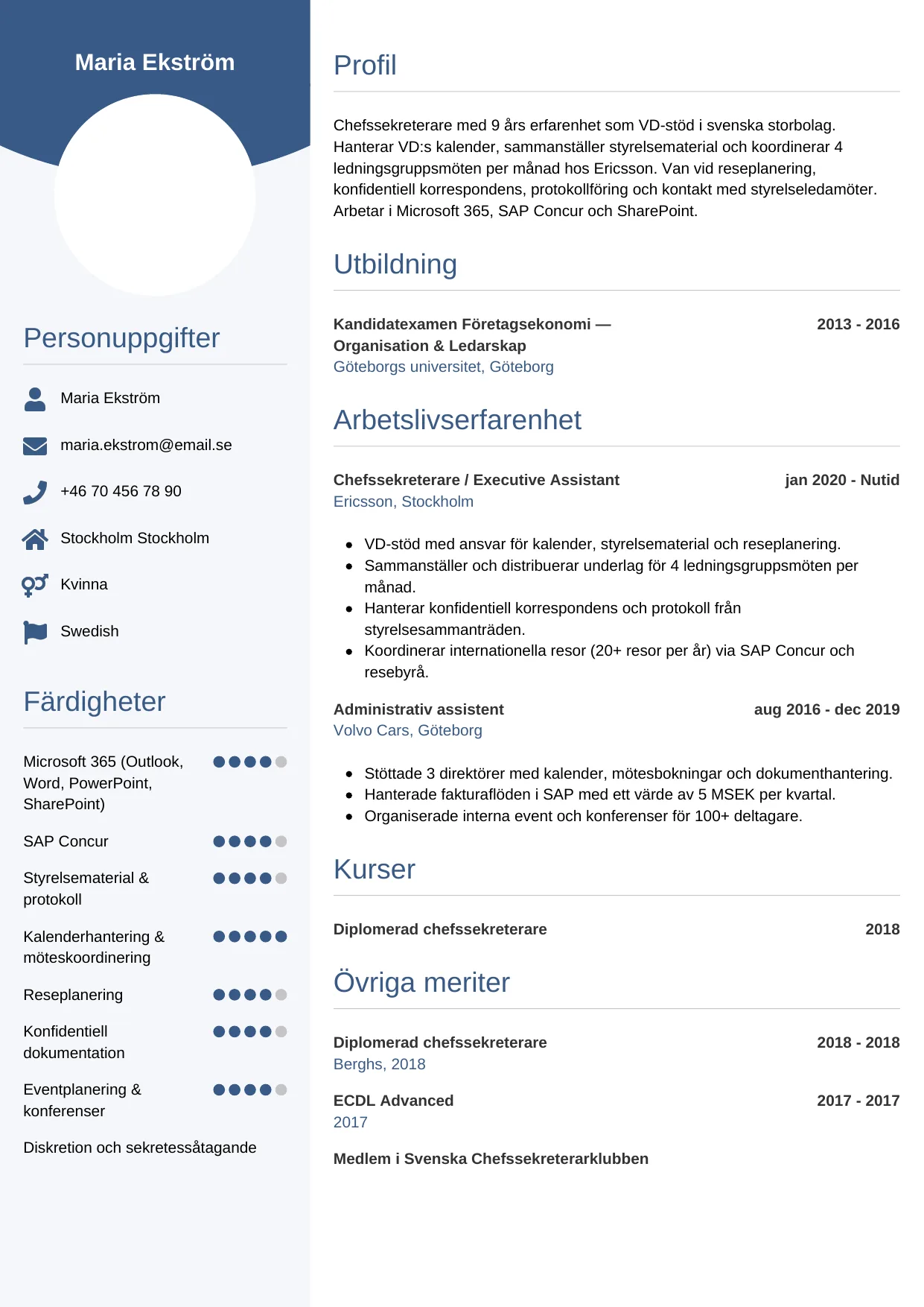 CV-mall Cirkulär, gratis CV-mall för din ansökan