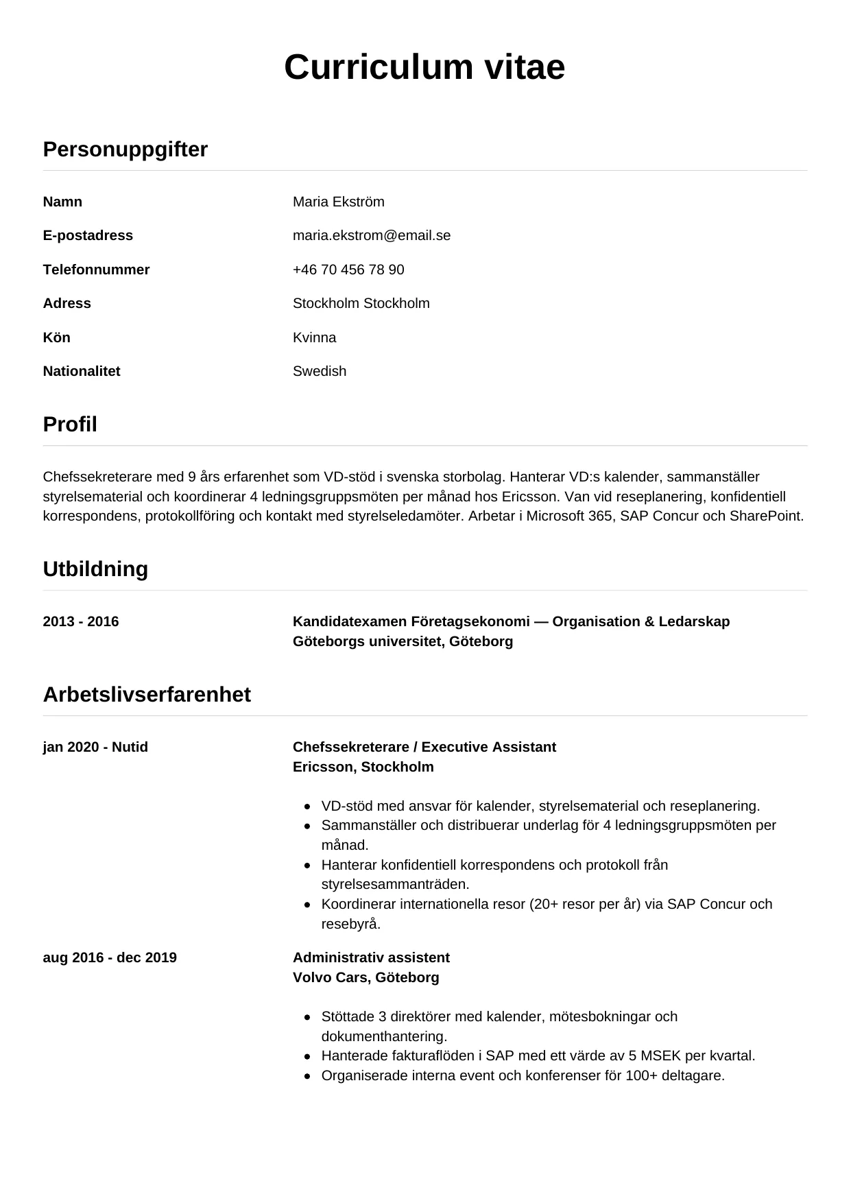CV-mall Enkel, gratis CV-mall för din ansökan