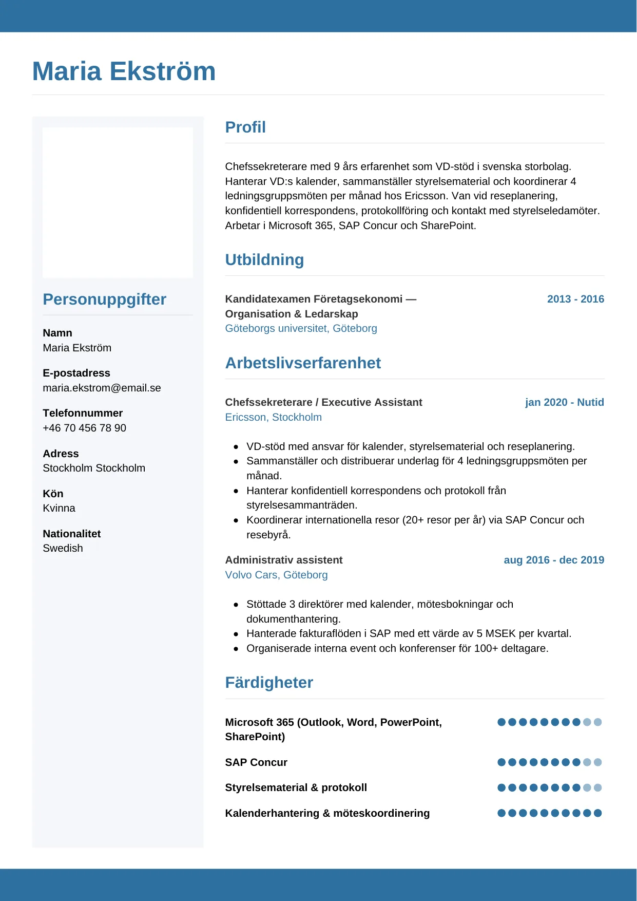 CV-mall Horisontell, gratis CV-mall för din ansökan