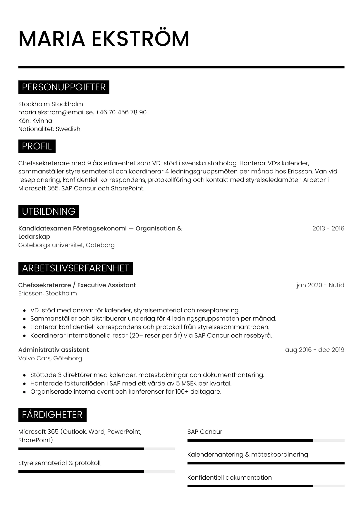 CV-mall Metro, gratis CV-mall för din ansökan