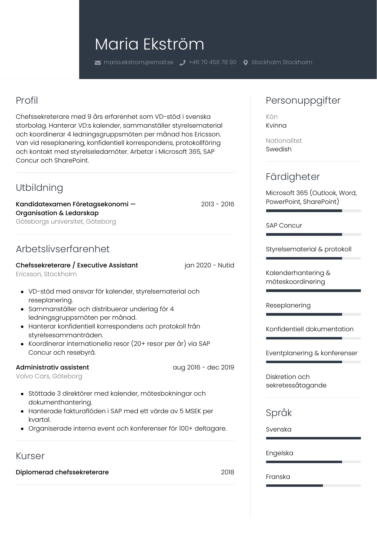 CV-mall Professionell, gratis CV-mall för din ansökan