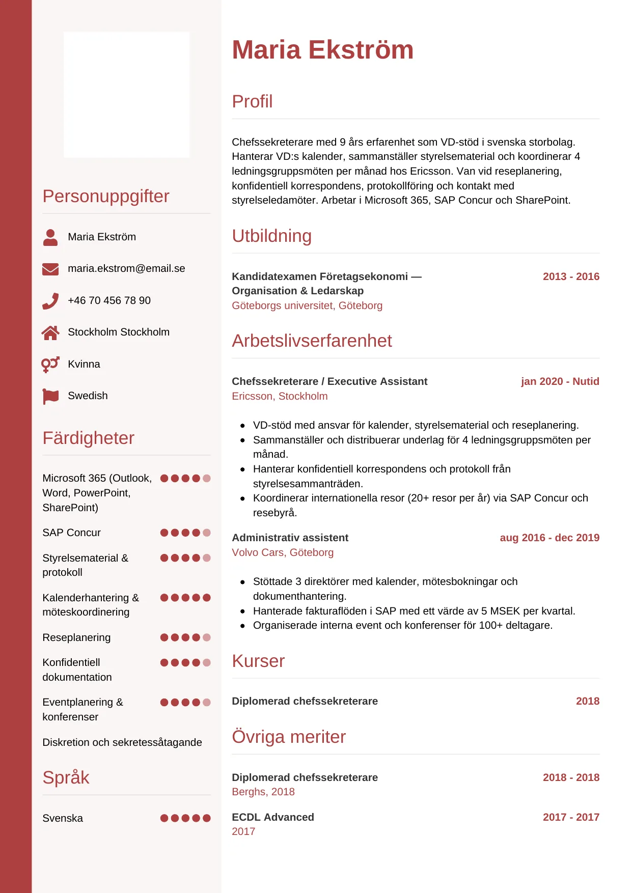 CV-mall Vertikal, gratis CV-mall för din ansökan