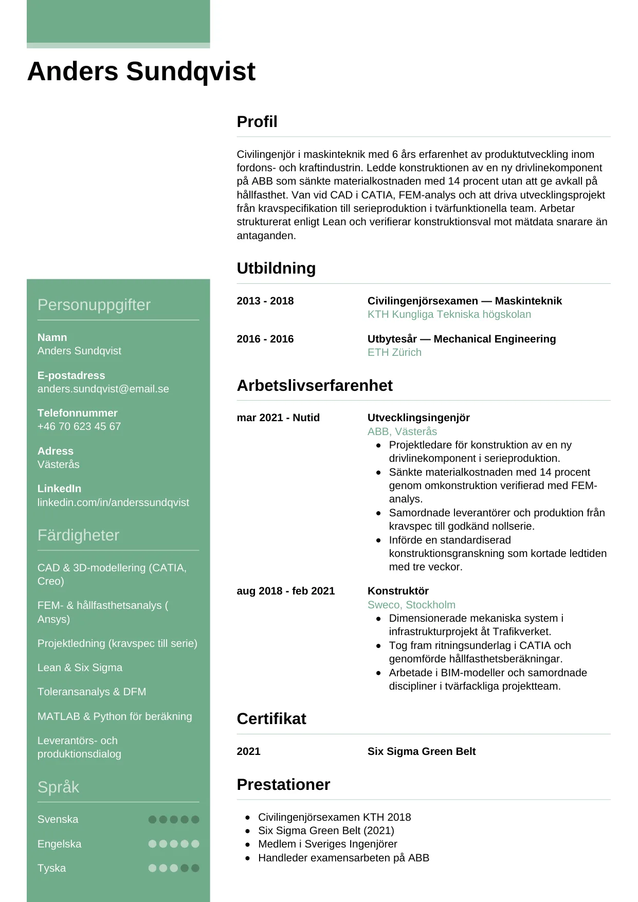 CV-mall Casual — gratis CV-mall för din ansökan