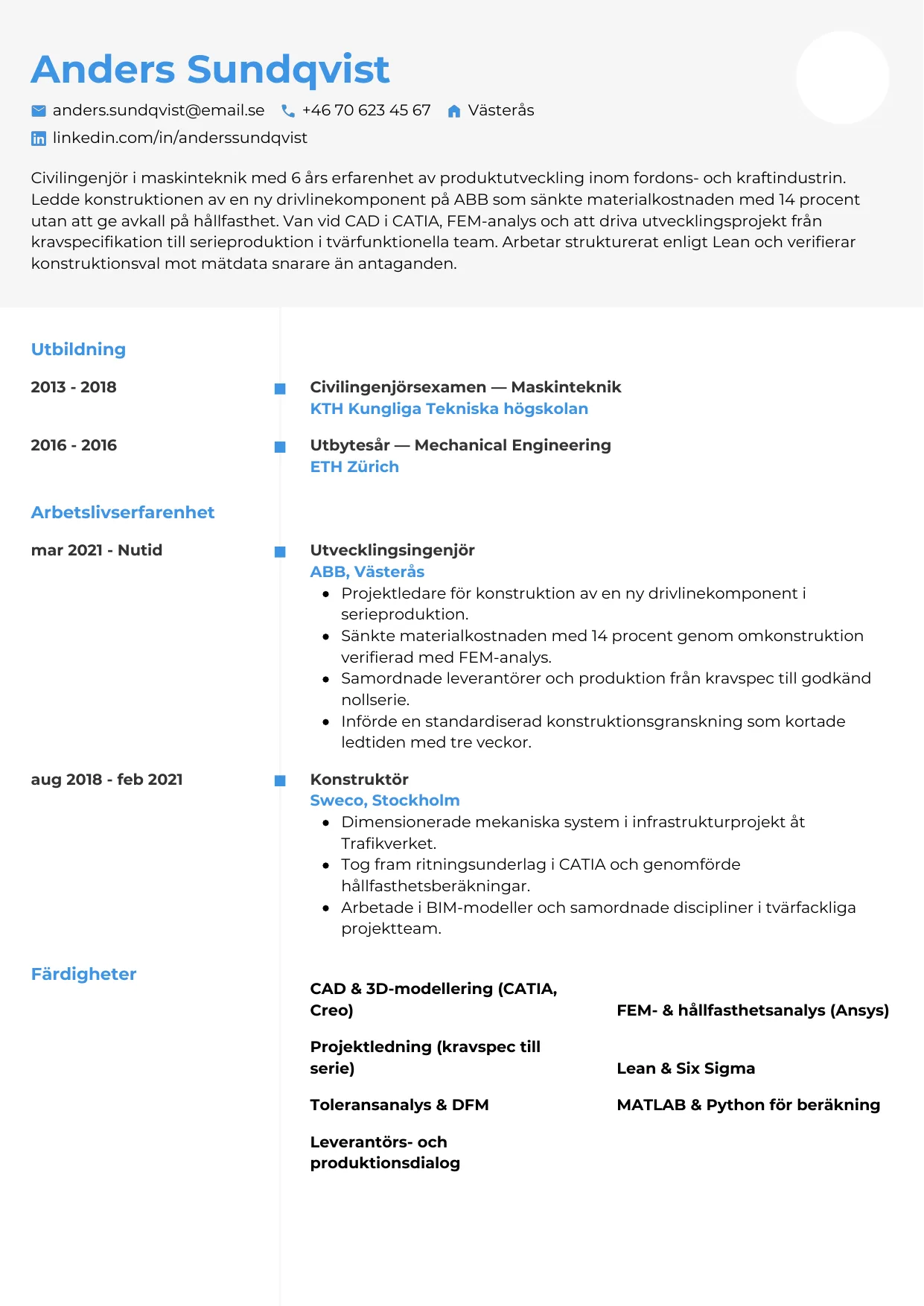 CV-mall Chrono — gratis CV-mall för din ansökan
