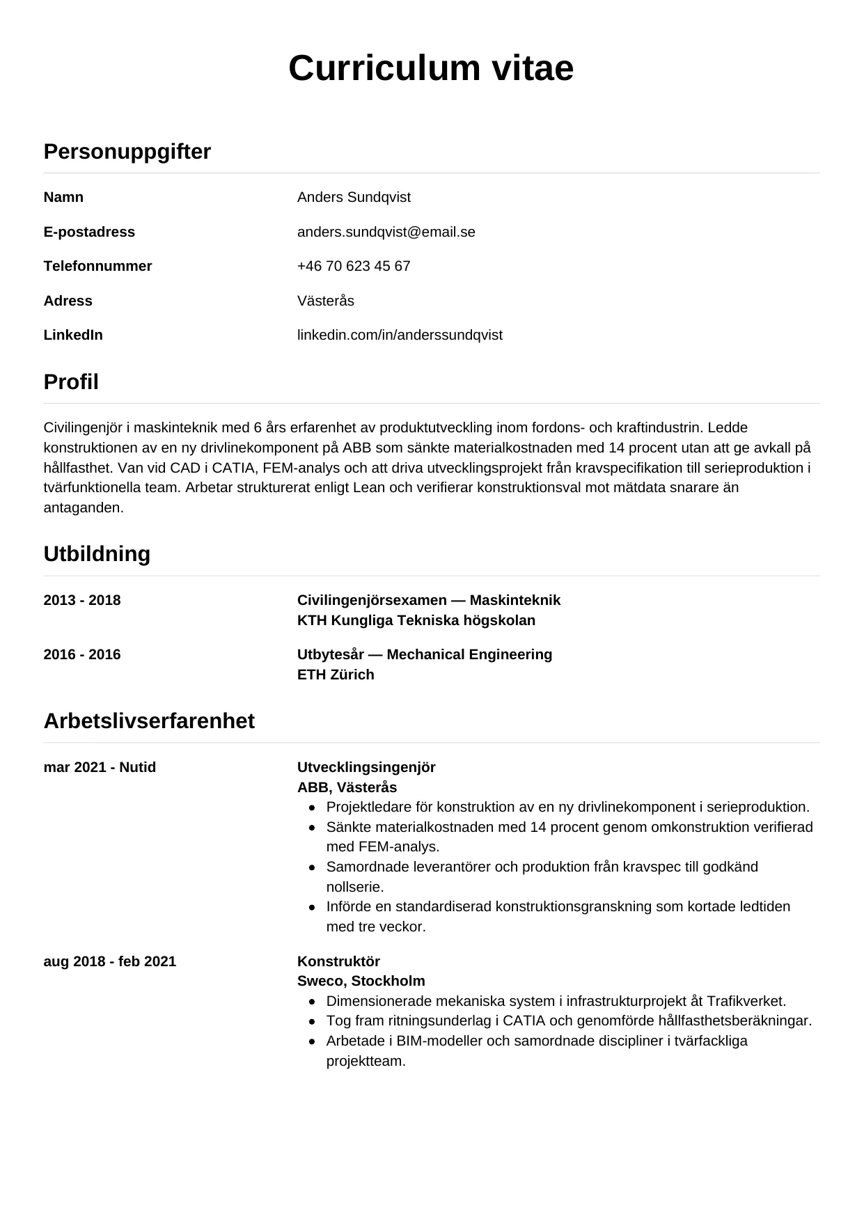 CV-mall Enkel — gratis CV-mall för din ansökan