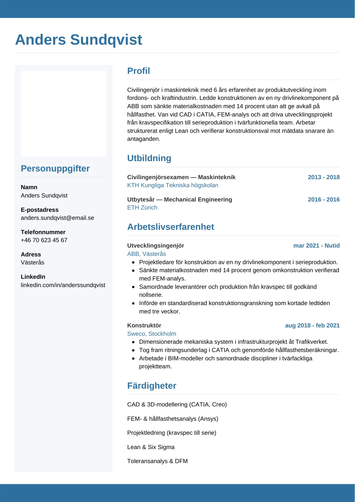 CV-mall Horisontell — gratis CV-mall för din ansökan