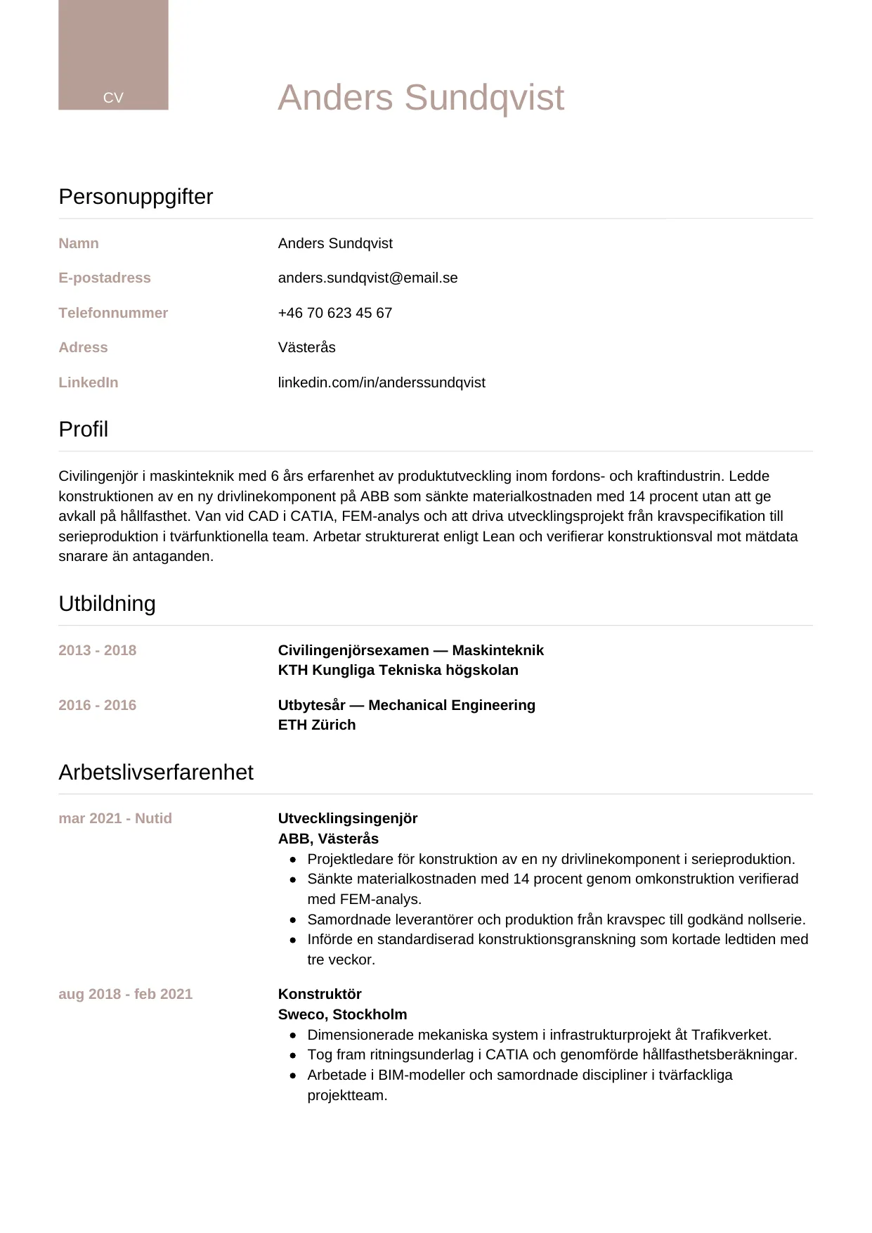 CV-mall Lyxig — gratis CV-mall för din ansökan