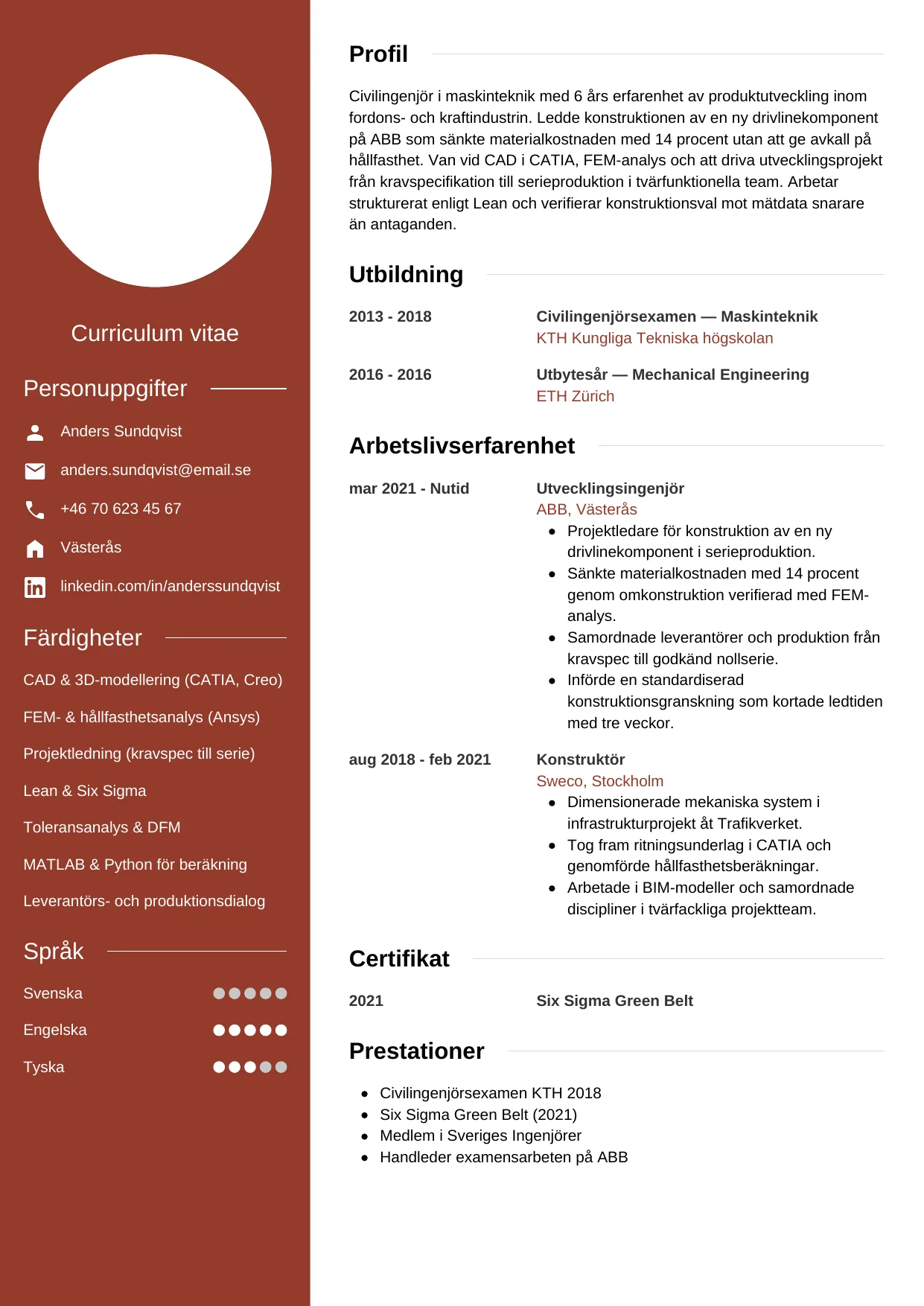 CV-mall Modern — gratis CV-mall för din ansökan