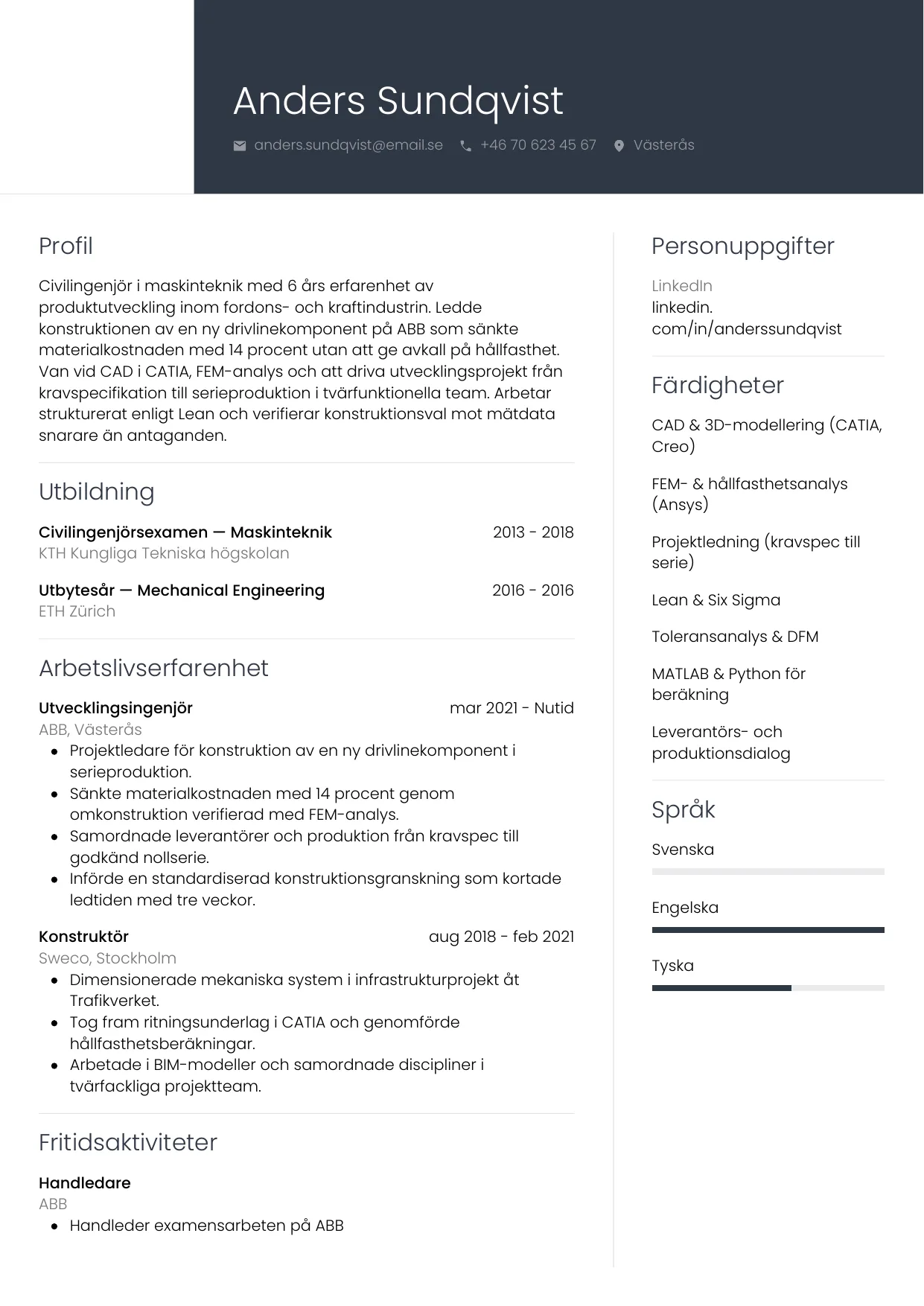 CV-mall Professionell — gratis CV-mall för din ansökan