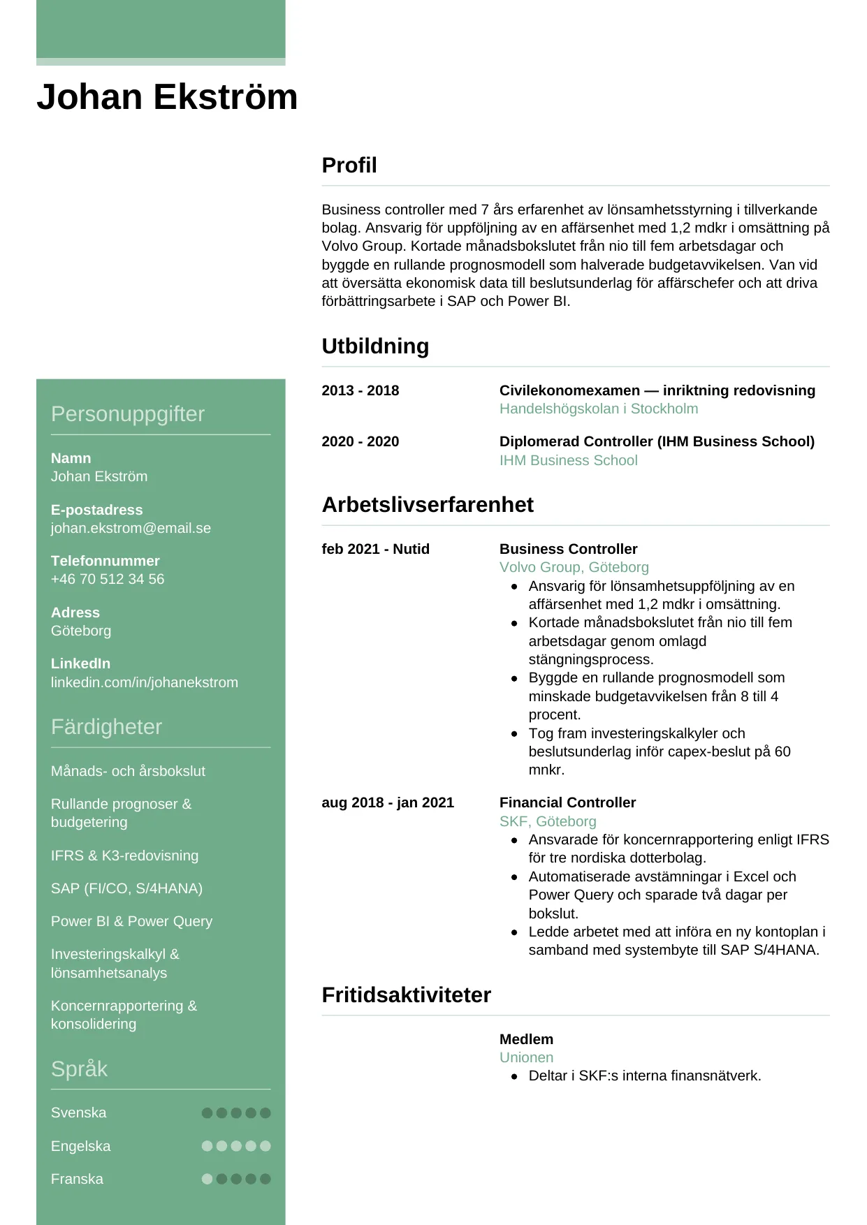 CV-mall Casual — gratis CV-mall för din ansökan
