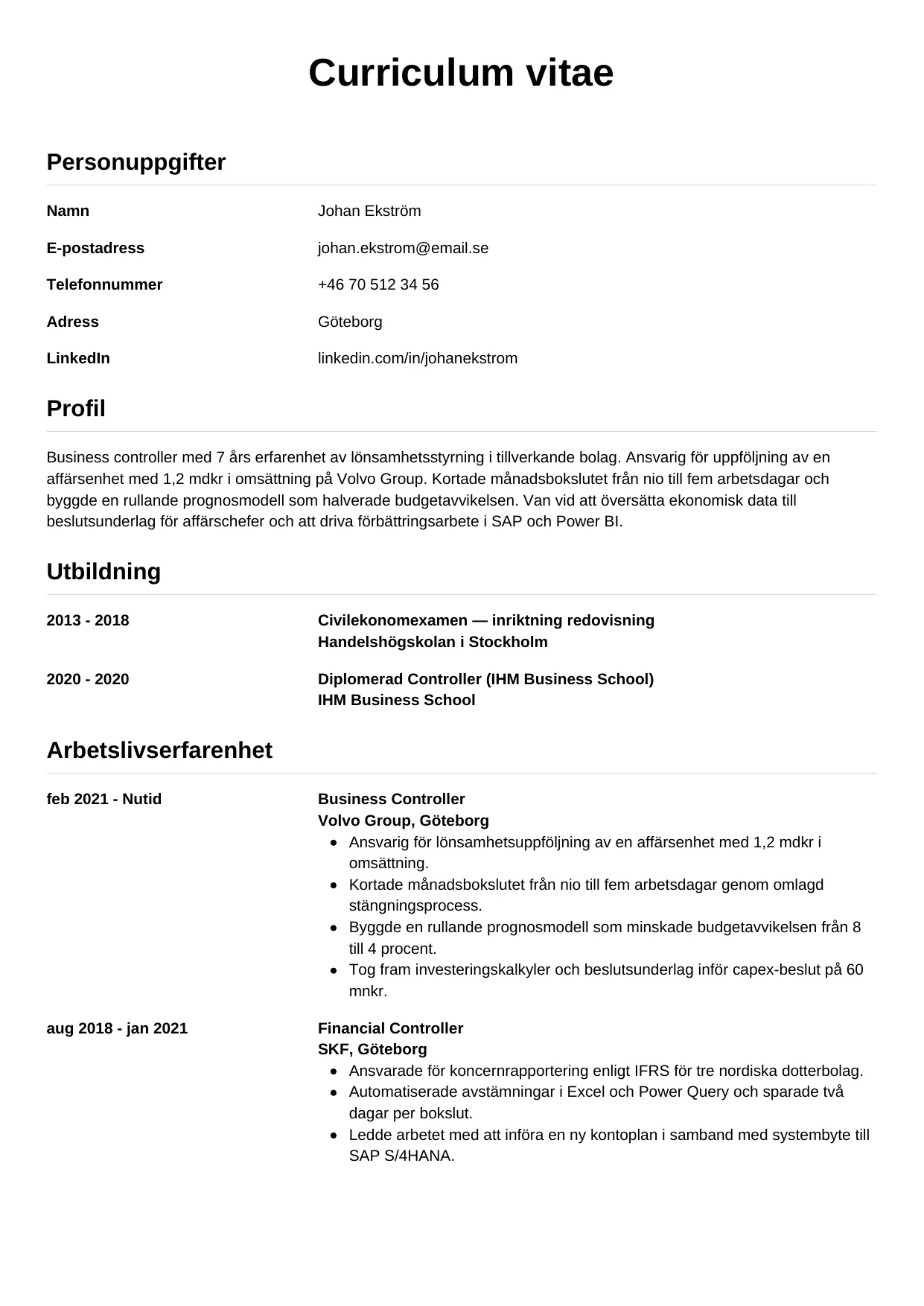 CV-mall Enkel — gratis CV-mall för din ansökan