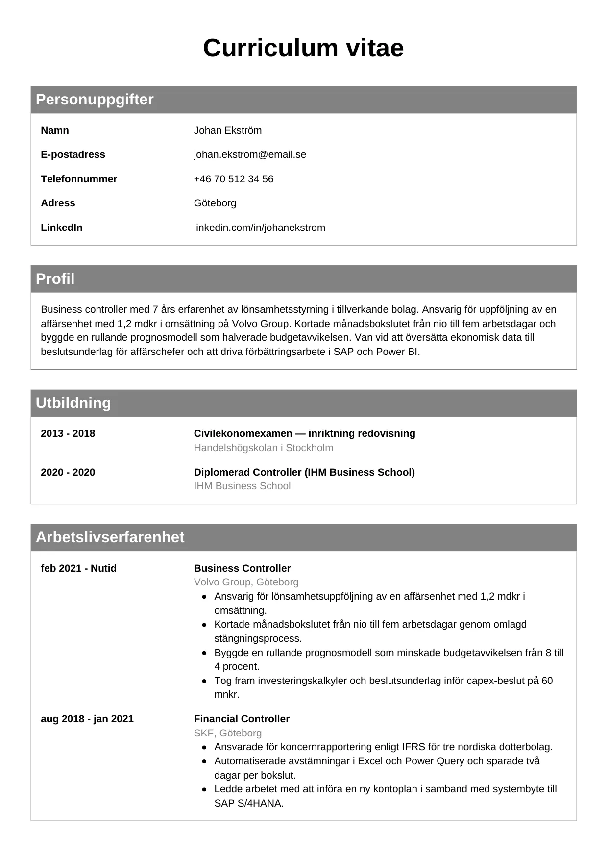 CV-mall Klassisk — gratis CV-mall för din ansökan