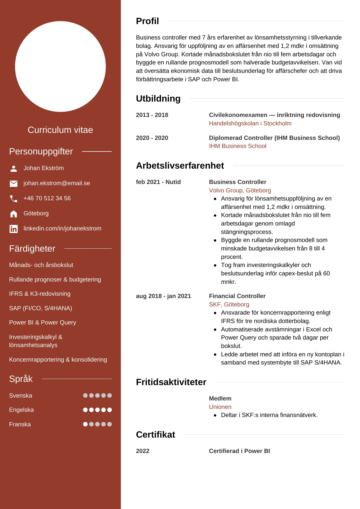 CV-mall Modern, gratis CV-mall för din ansökan