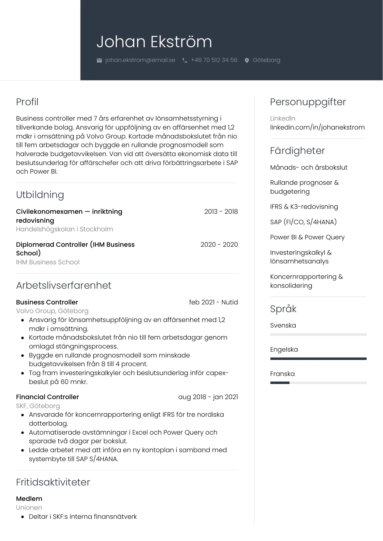 CV-mall Professionell — gratis CV-mall för din ansökan