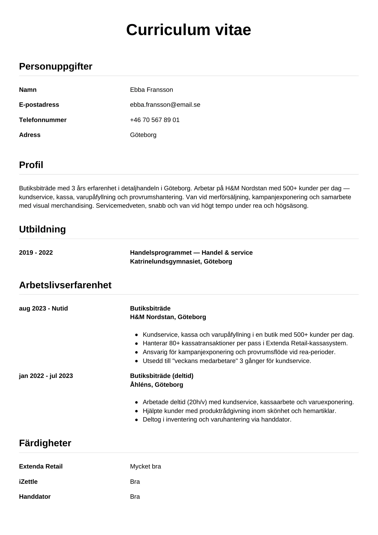 CV-mall Enkel — gratis CV-mall för din ansökan