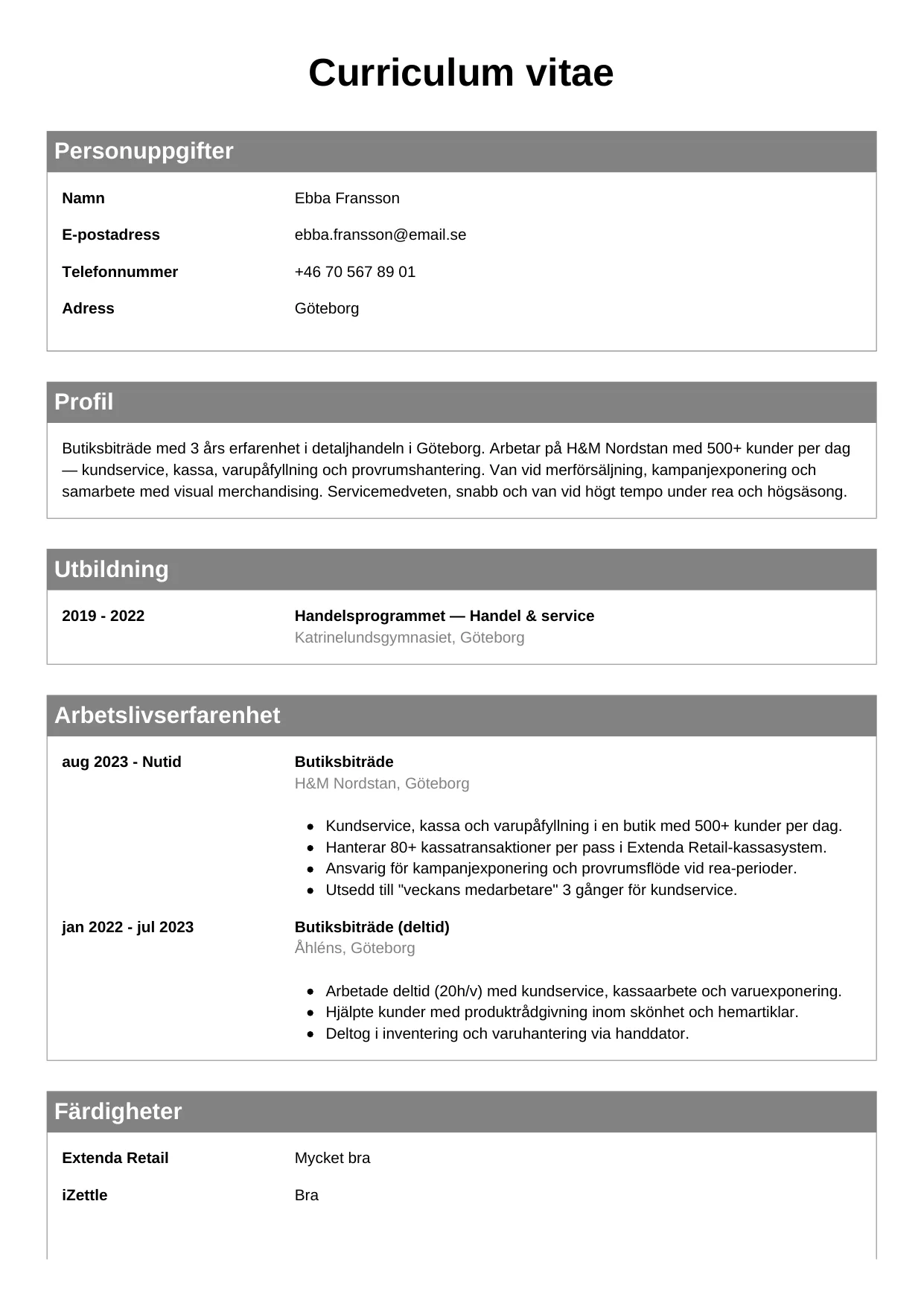 CV-mall Klassisk — gratis CV-mall för din ansökan