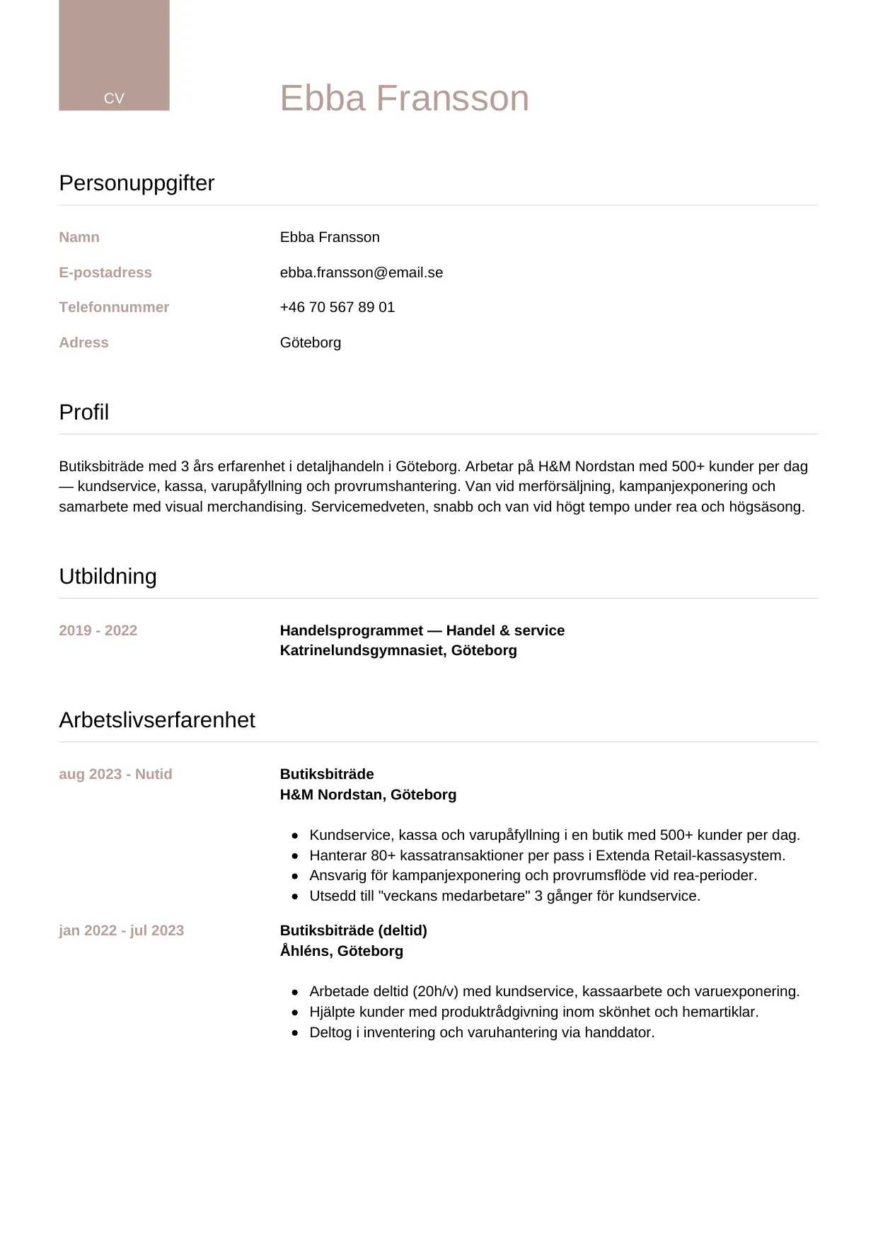 CV-mall Lyxig — gratis CV-mall för din ansökan