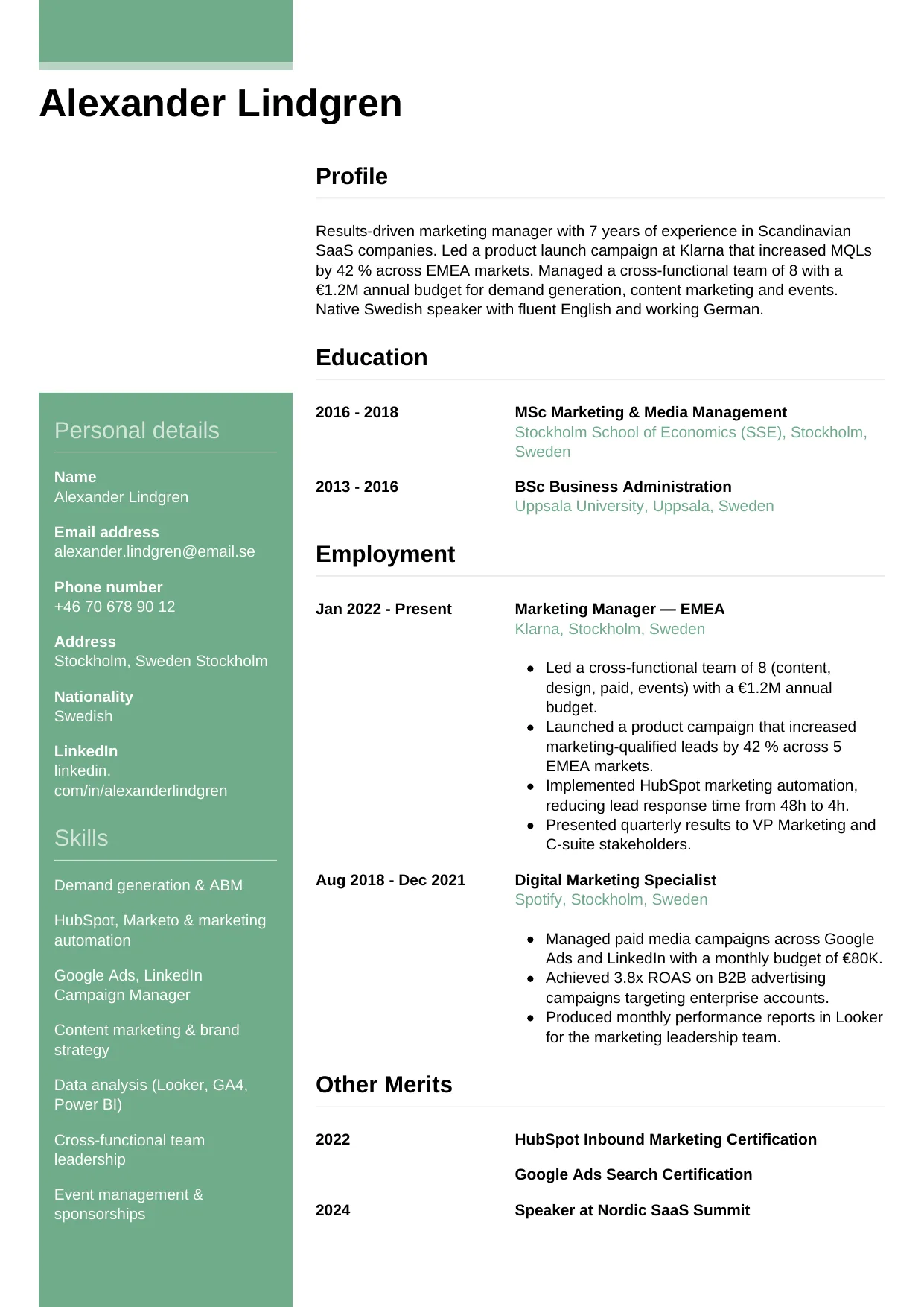 CV-mall Casual — gratis CV-mall för din ansökan