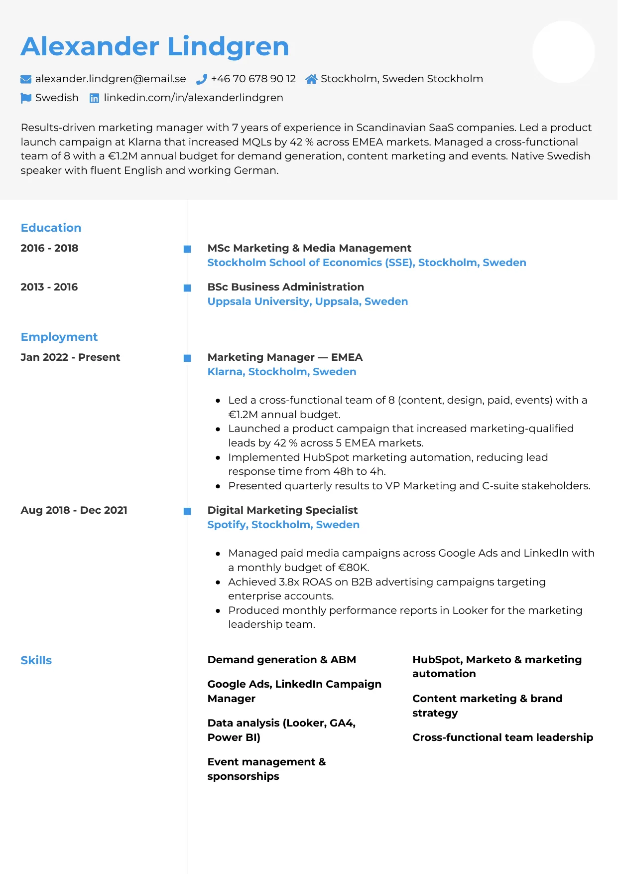 CV-mall Chrono — gratis CV-mall för din ansökan