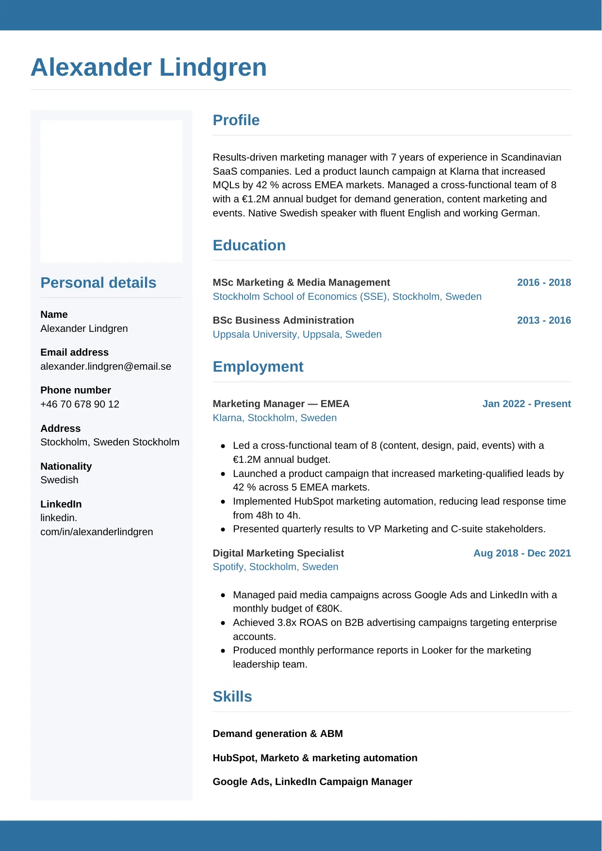 CV-mall Horisontell — gratis CV-mall för din ansökan