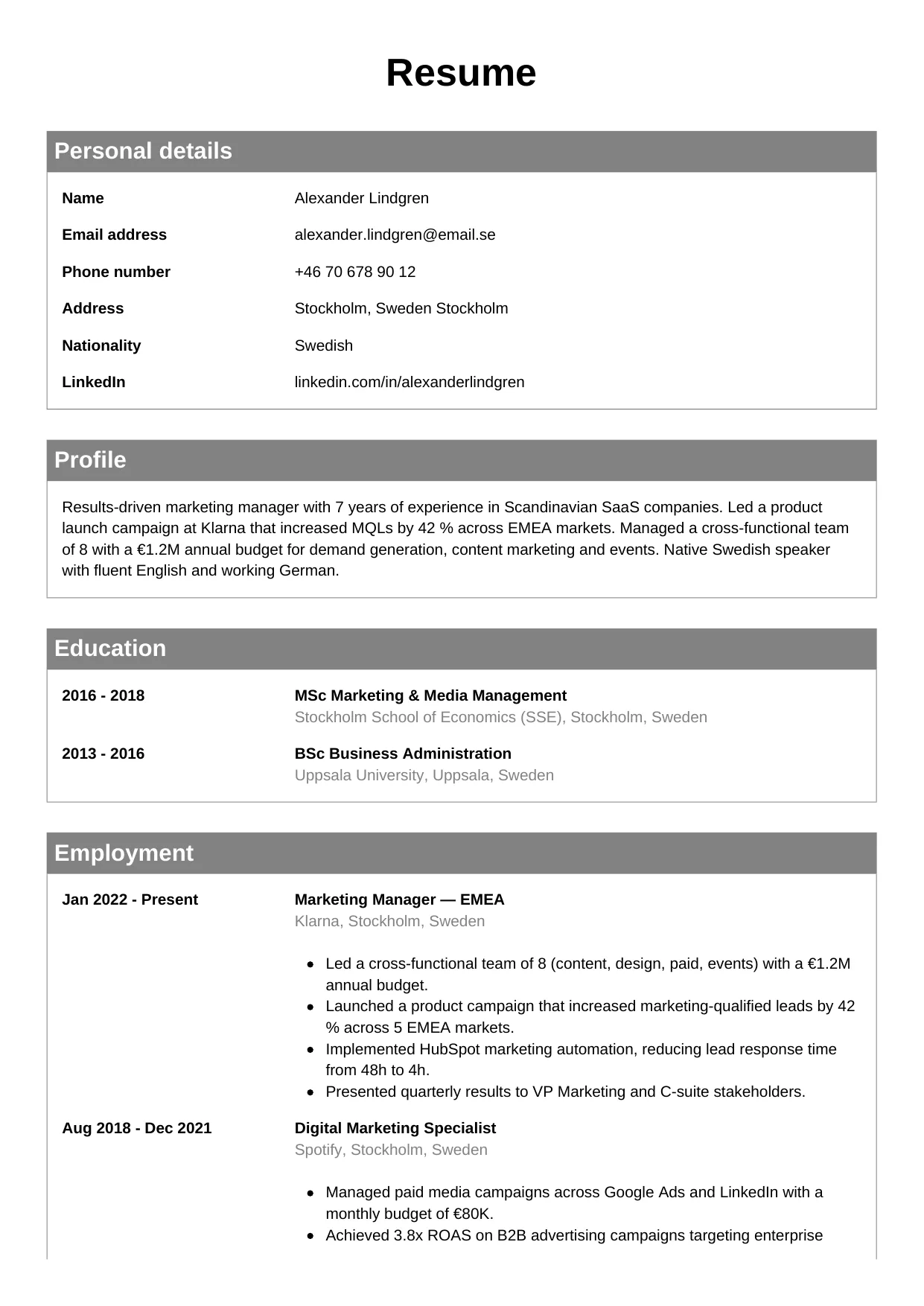 CV-mall Klassisk — gratis CV-mall för din ansökan