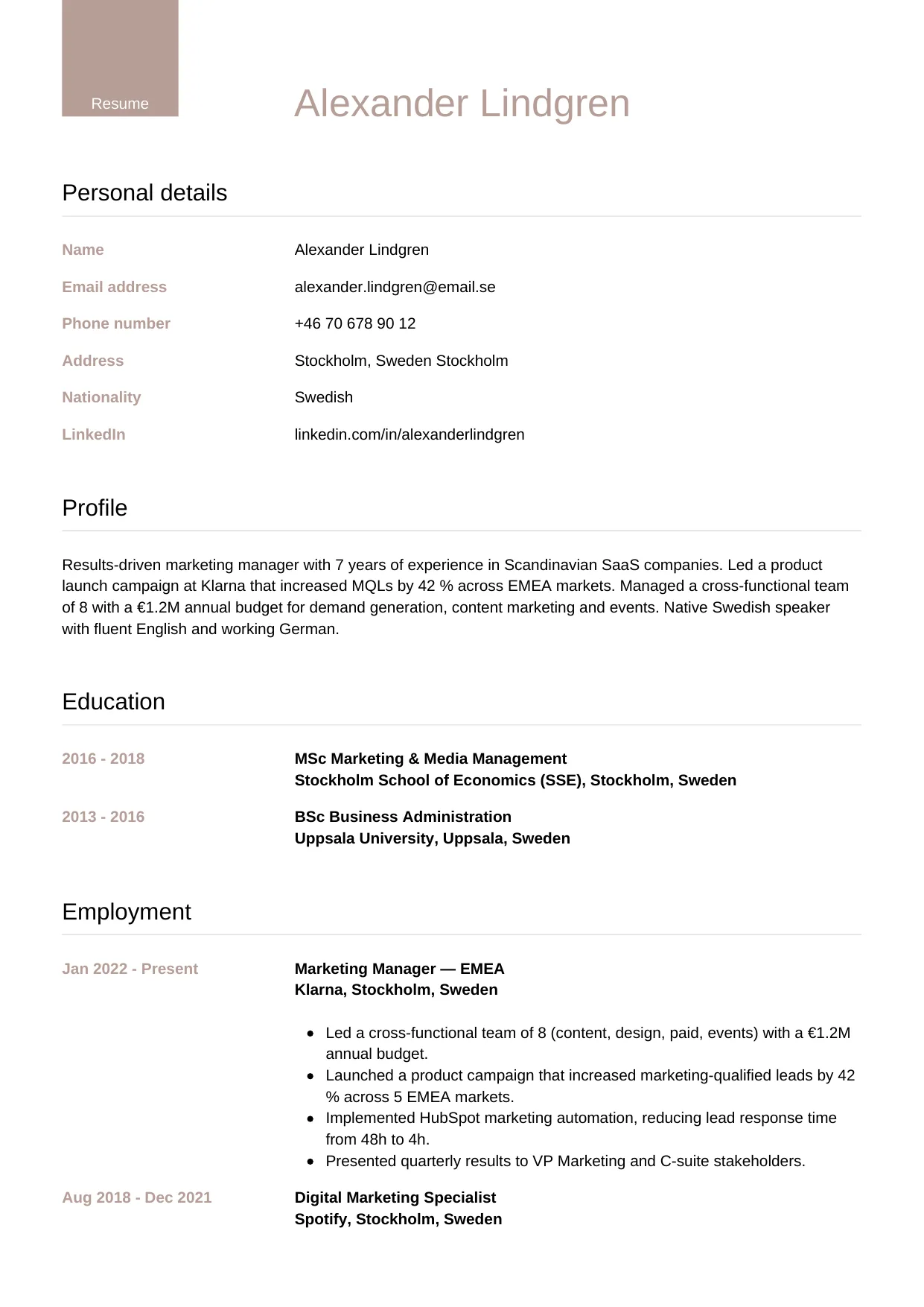 CV-mall Lyxig — gratis CV-mall för din ansökan