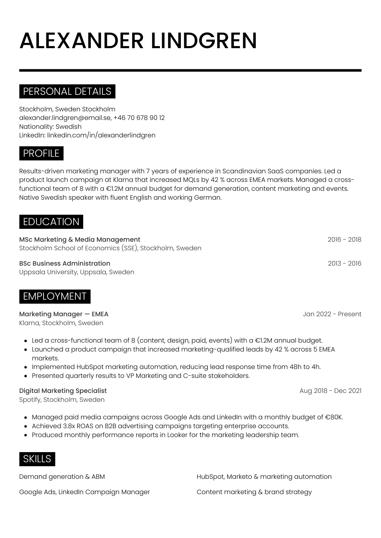 CV-mall Metro — gratis CV-mall för din ansökan