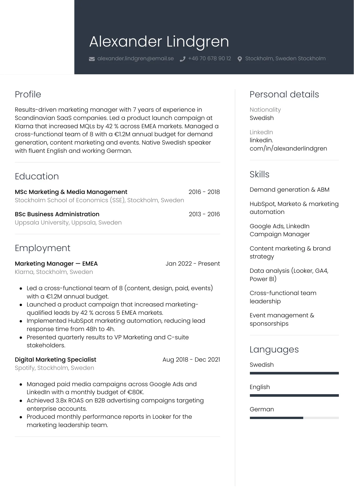 CV-mall Professionell — gratis CV-mall för din ansökan