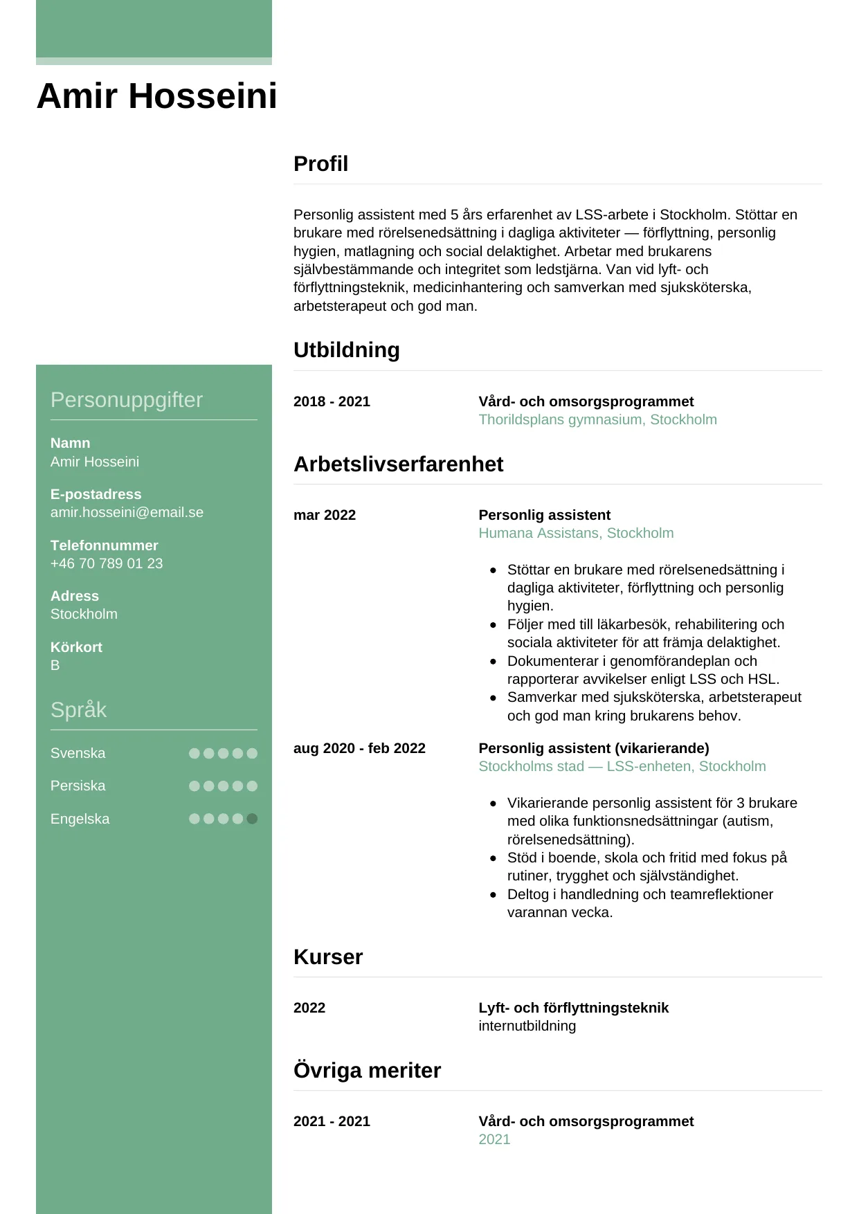 CV-mall Casual — gratis CV-mall för din ansökan