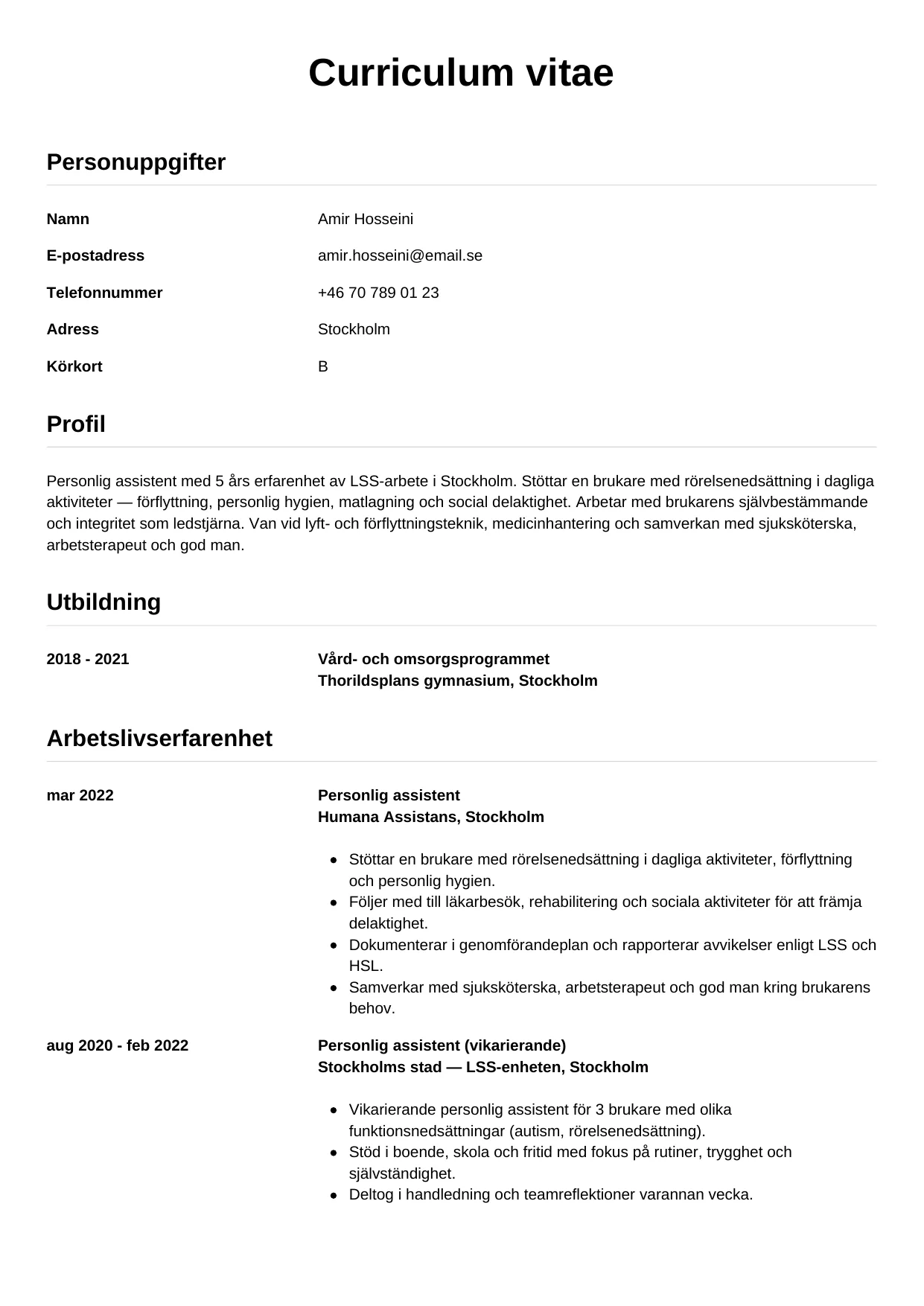 CV-mall Enkel — gratis CV-mall för din ansökan