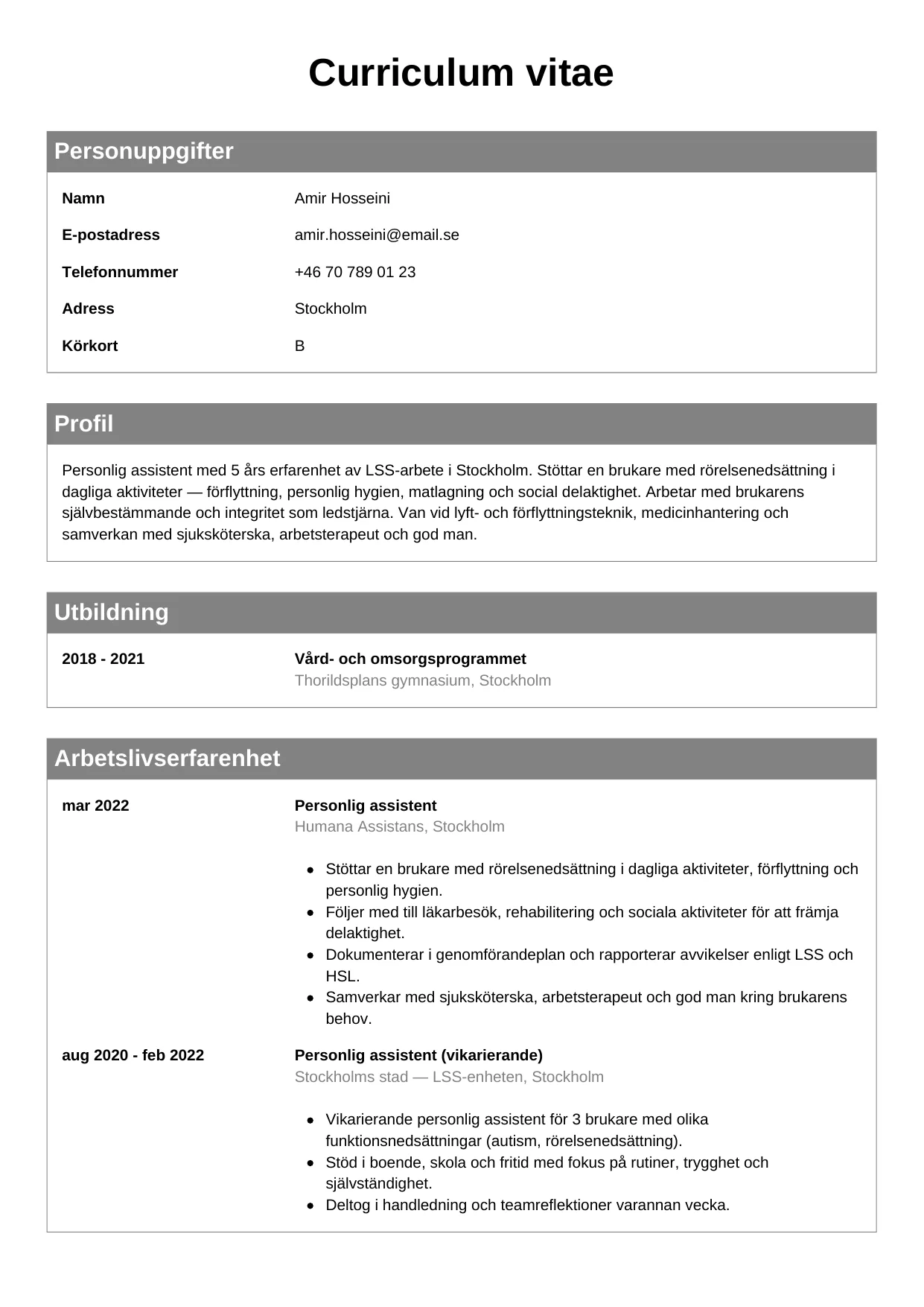 CV-mall Klassisk — gratis CV-mall för din ansökan