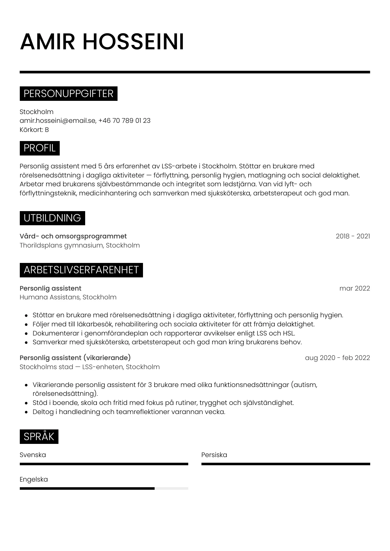 CV-mall Metro — gratis CV-mall för din ansökan