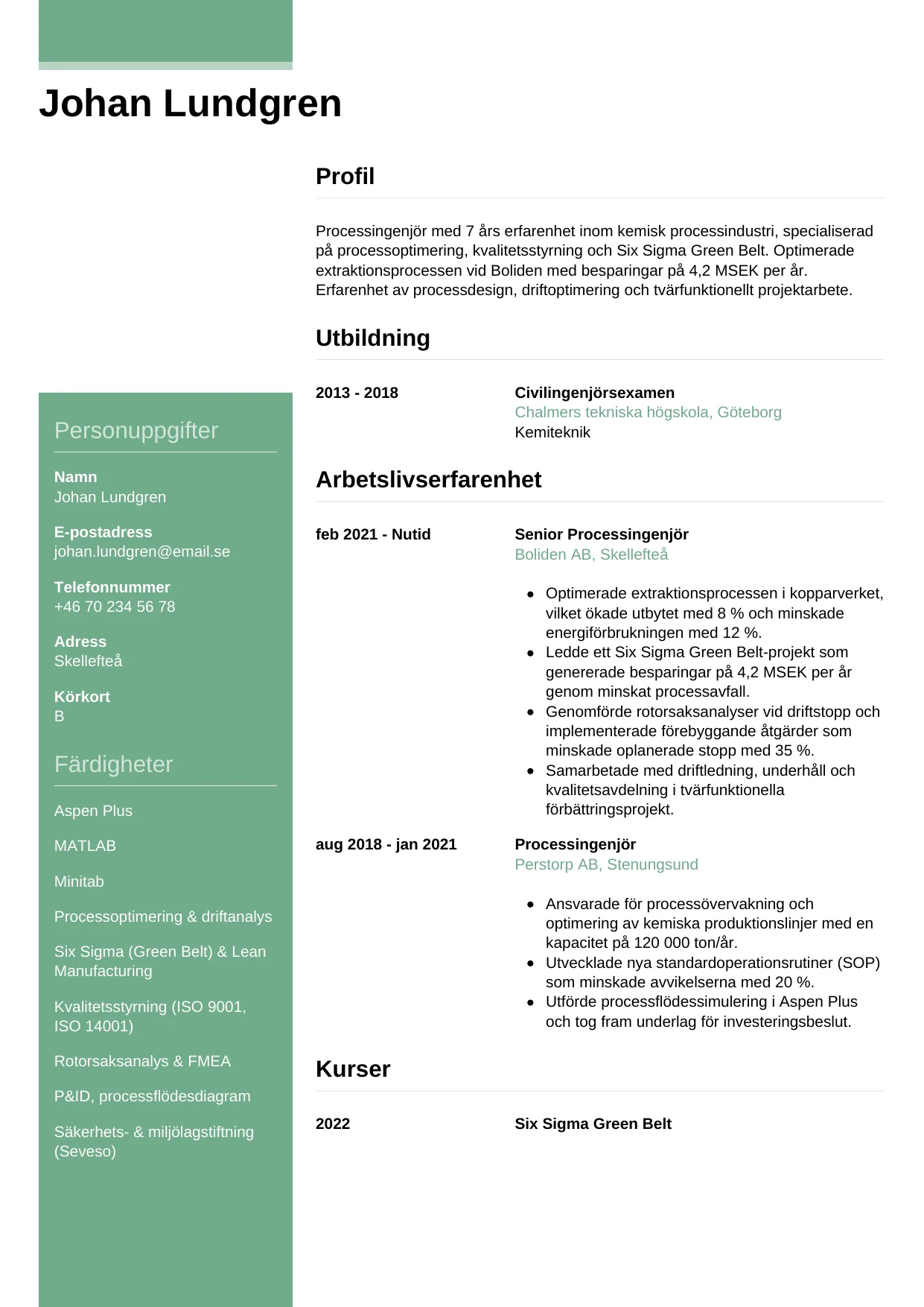 CV-mall Casual — gratis CV-mall för din ansökan