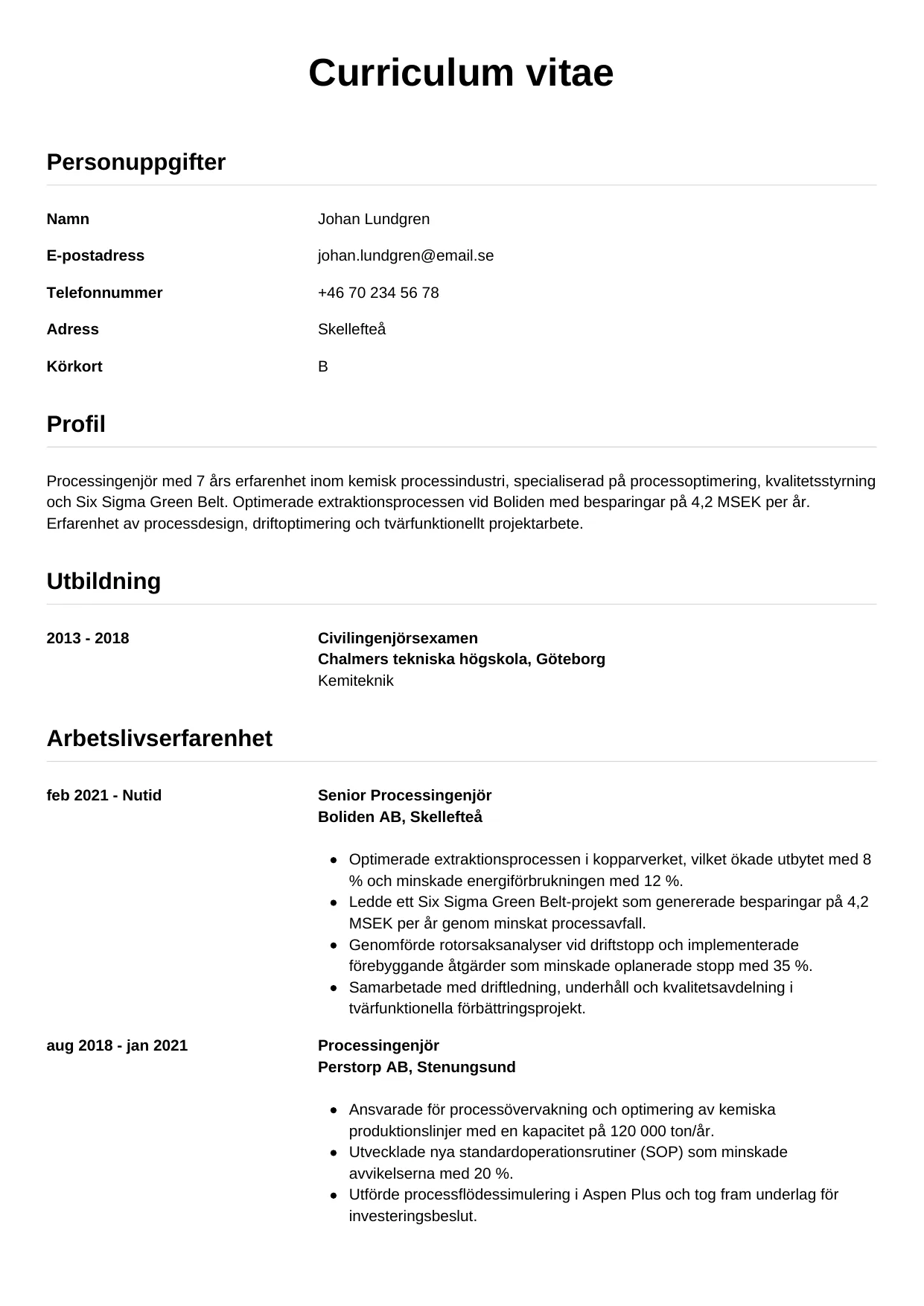 CV-mall Enkel — gratis CV-mall för din ansökan