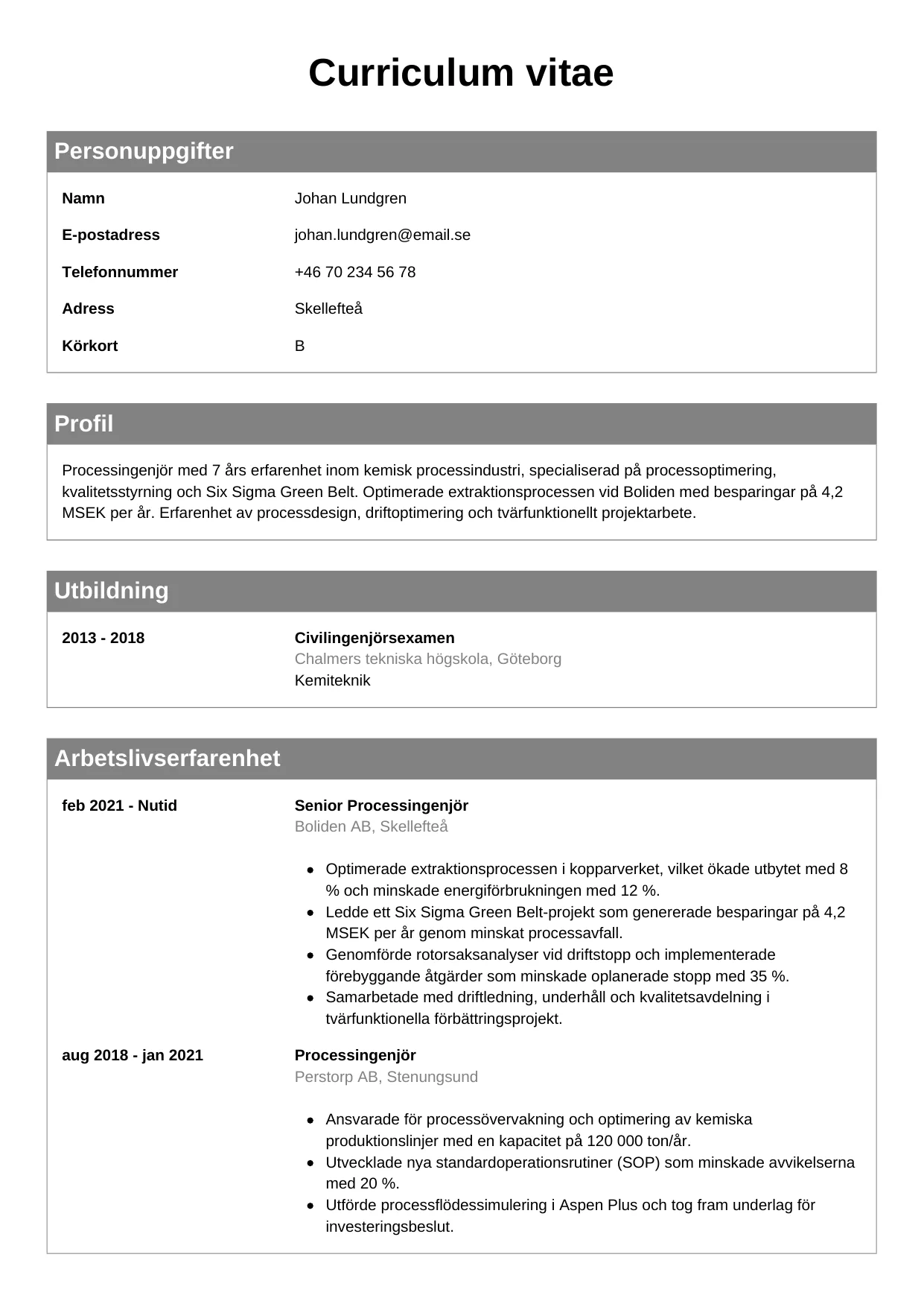 CV-mall Klassisk — gratis CV-mall för din ansökan