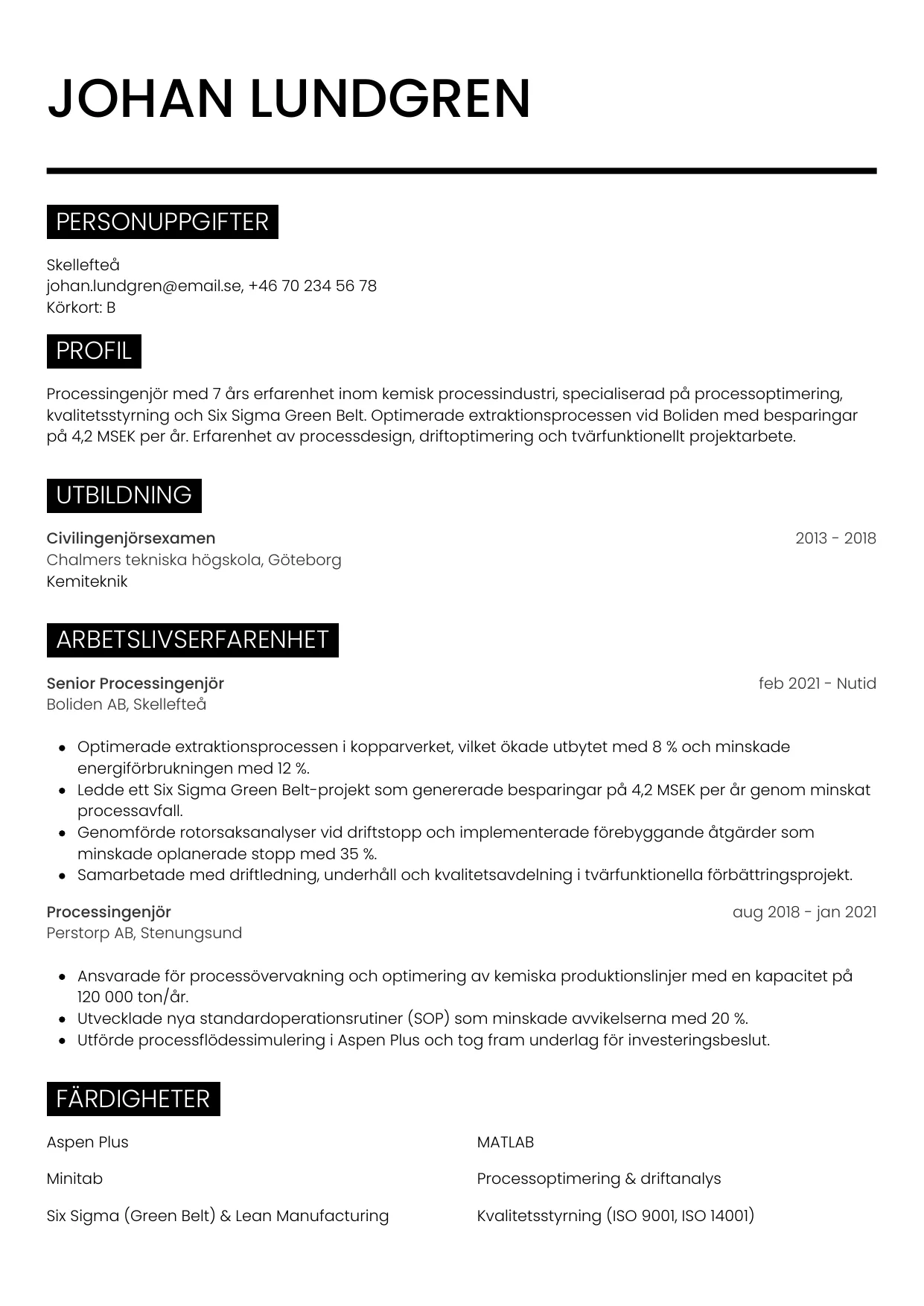 CV-mall Metro — gratis CV-mall för din ansökan
