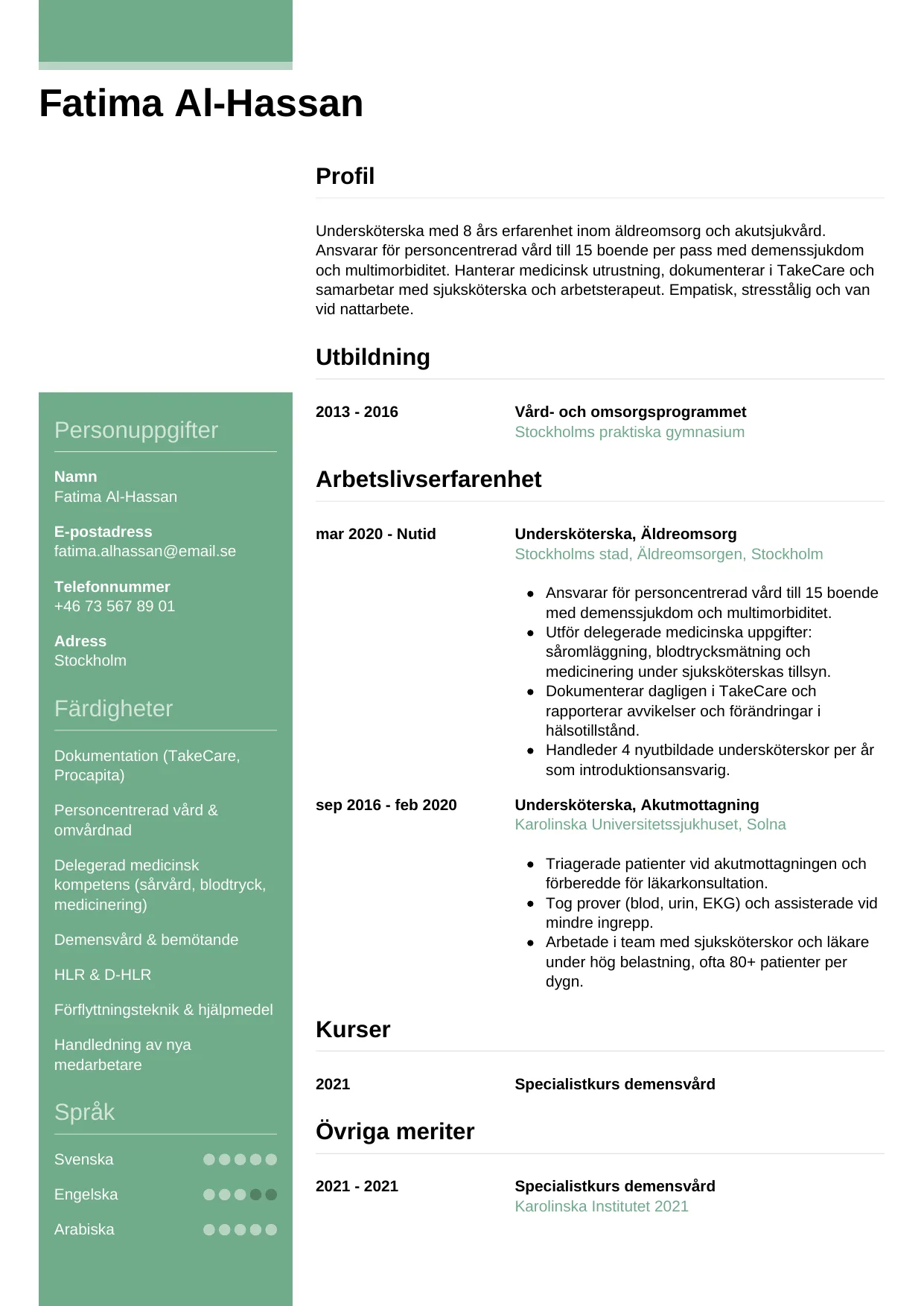 CV-mall Casual — gratis CV-mall för din ansökan