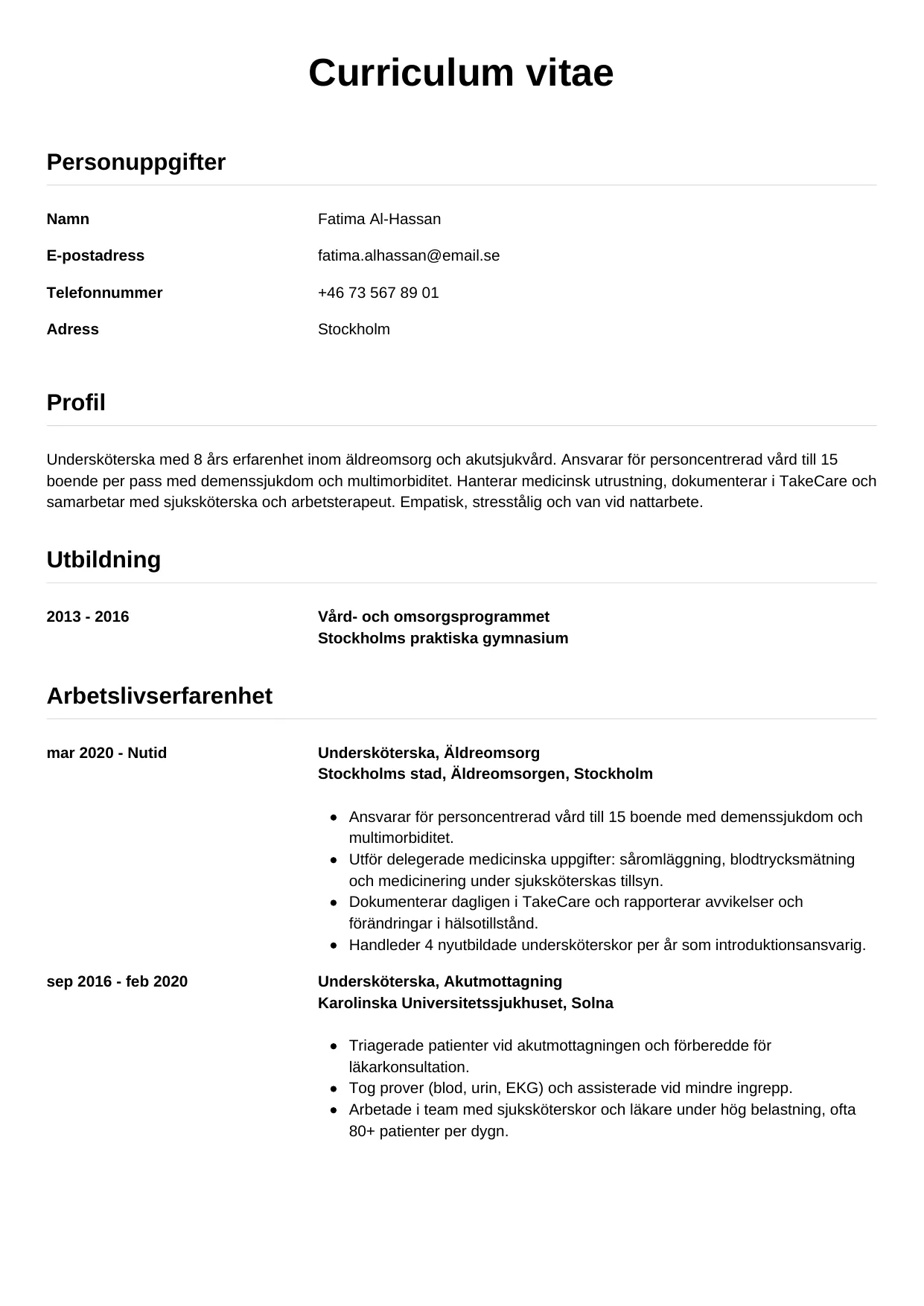 CV-mall Enkel — gratis CV-mall för din ansökan