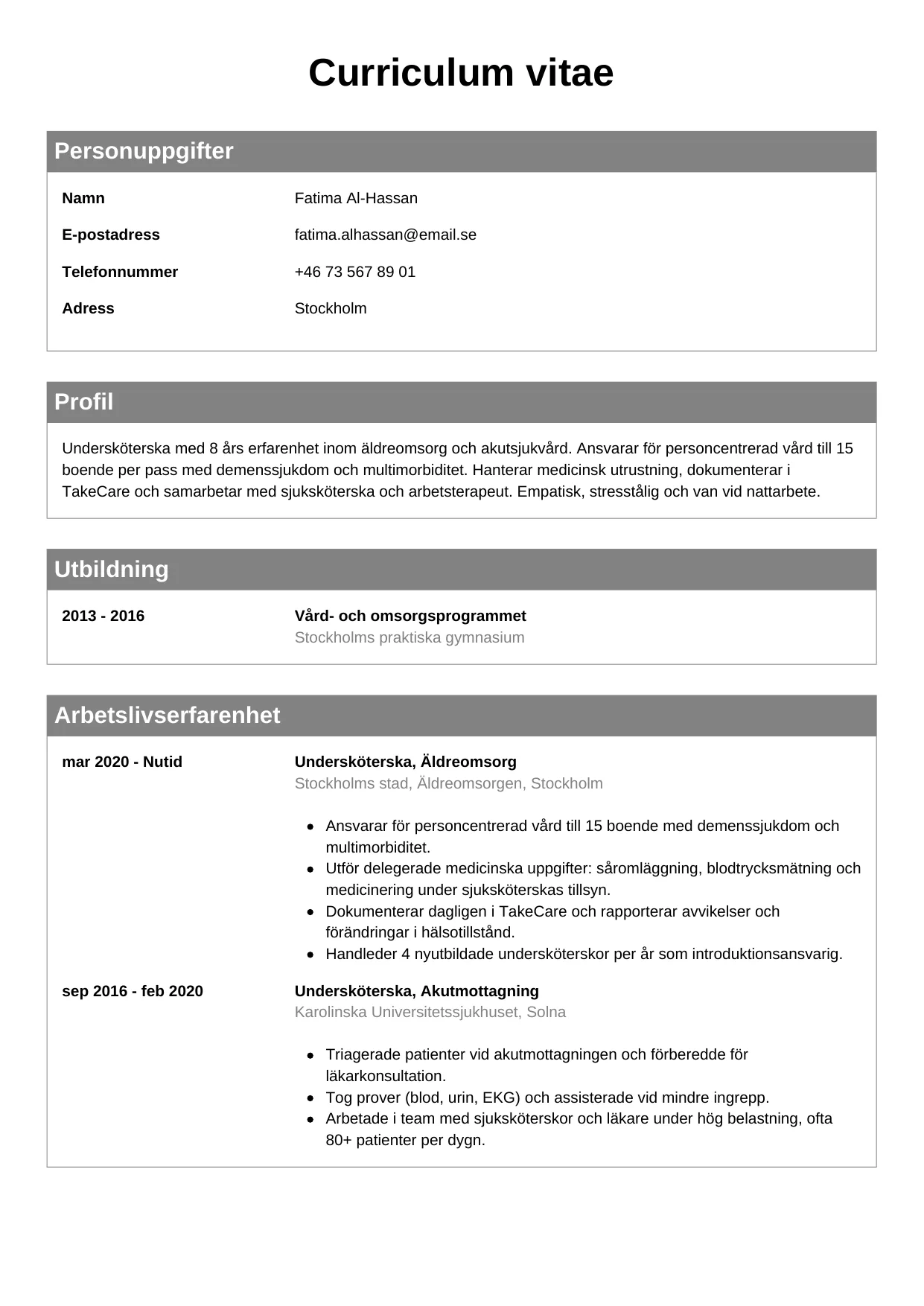 Enkla för Undersköterska