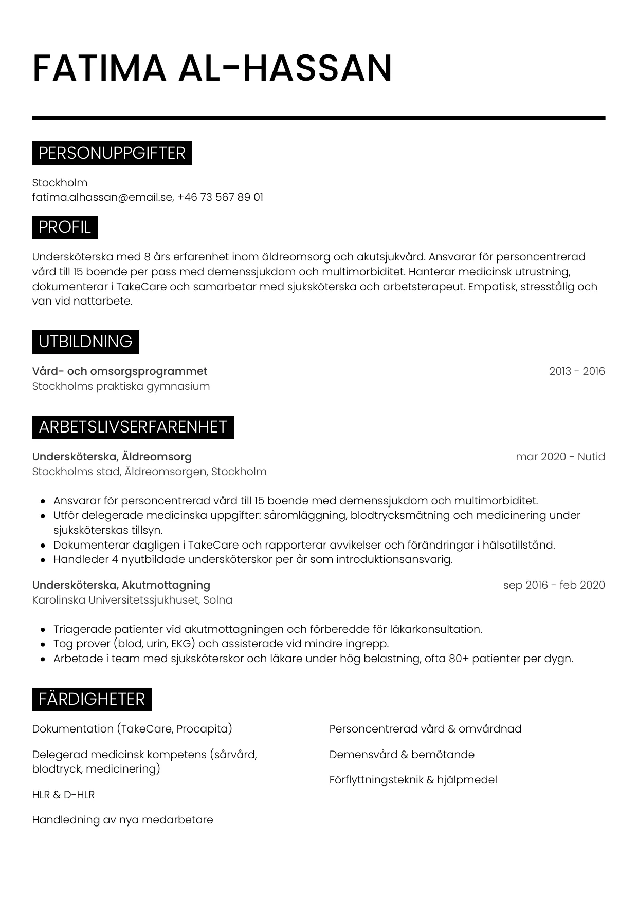 CV-mall Metro — gratis CV-mall för din ansökan