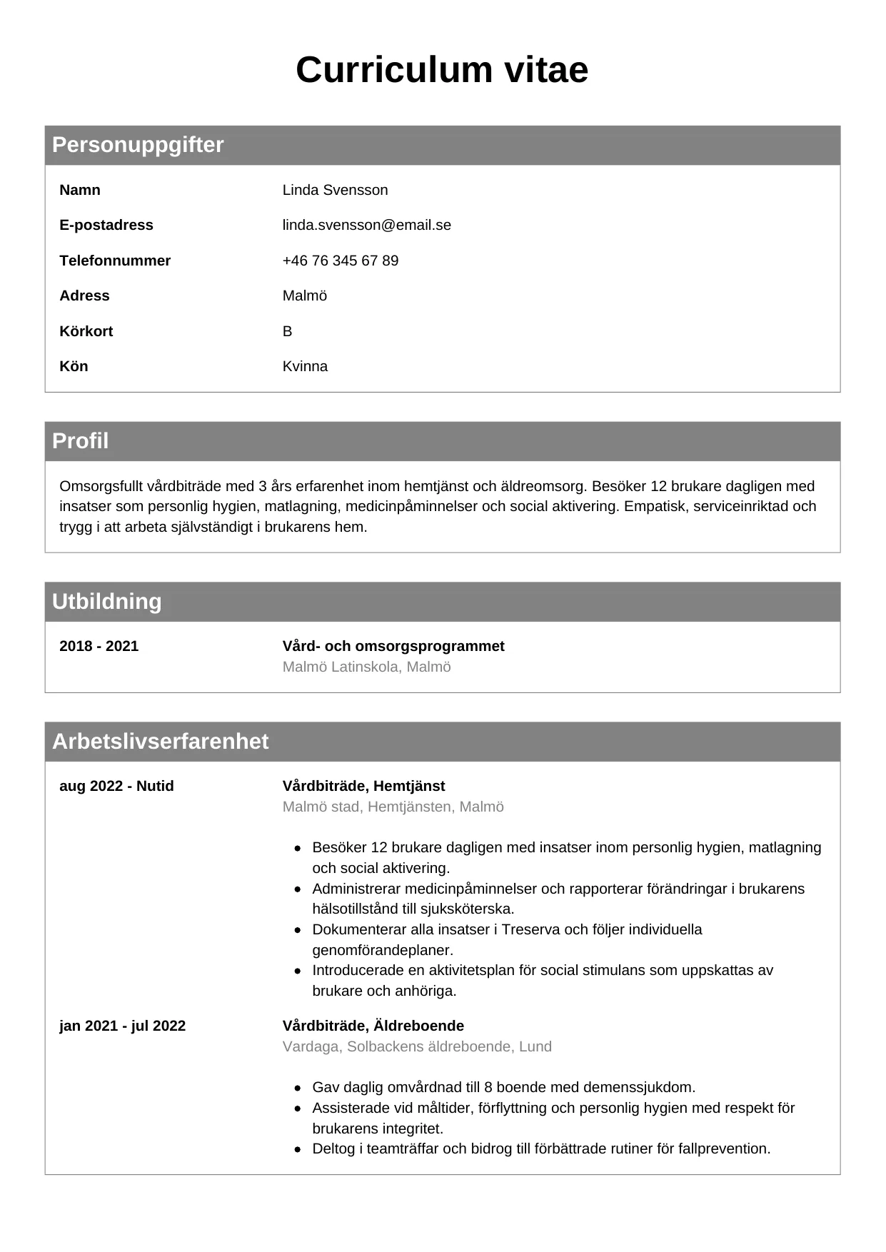 CV-mall Klassisk — gratis CV-mall för din ansökan