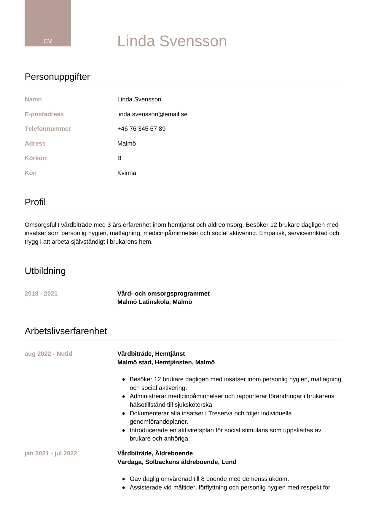 CV-mall Lyxig — gratis CV-mall för din ansökan