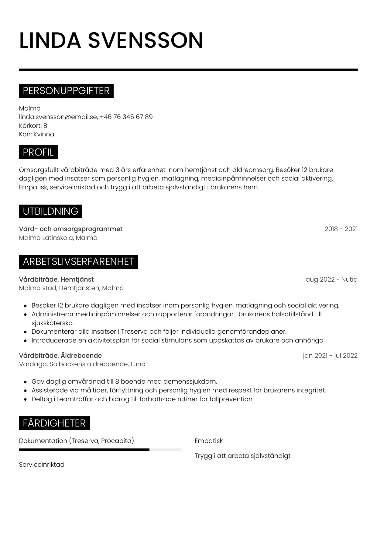 CV-mall Metro — gratis CV-mall för din ansökan