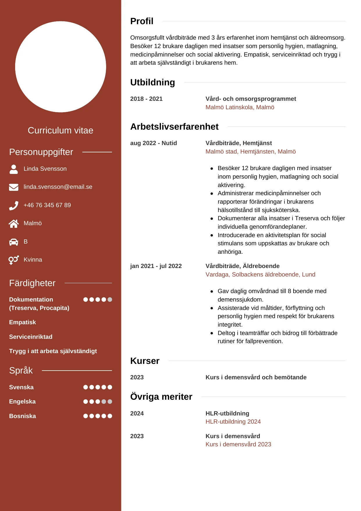 CV-mall Modern — gratis CV-mall för din ansökan
