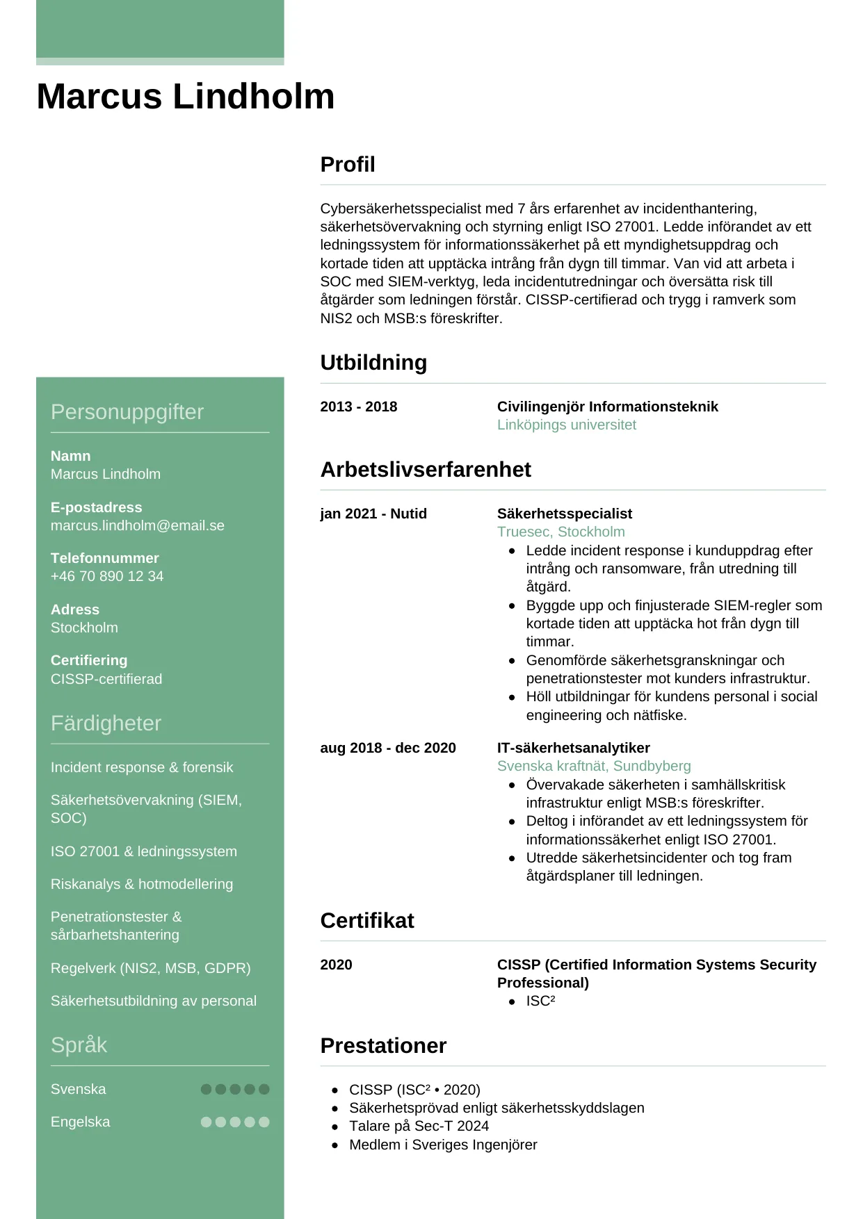 CV-mall Casual — gratis CV-mall för din ansökan