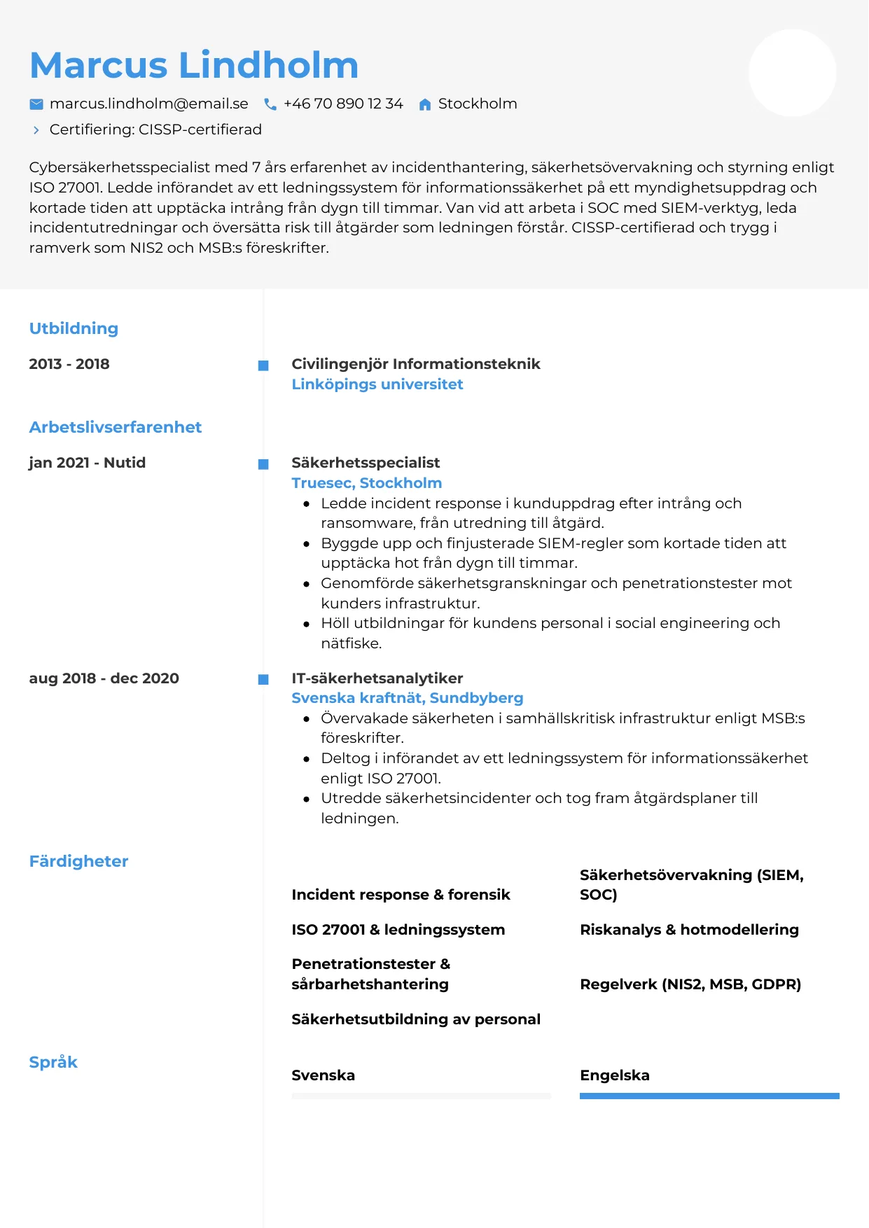 CV-mall Chrono — gratis CV-mall för din ansökan